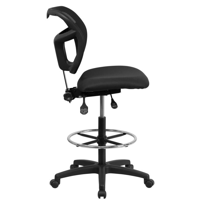 Ergonomic FLASH Mid Back Black Mesh Drafting Chair - Adjustable Height & Arms for Office, Home, Gaming - Perfect for Architects, Artists & Long Work Sessions
