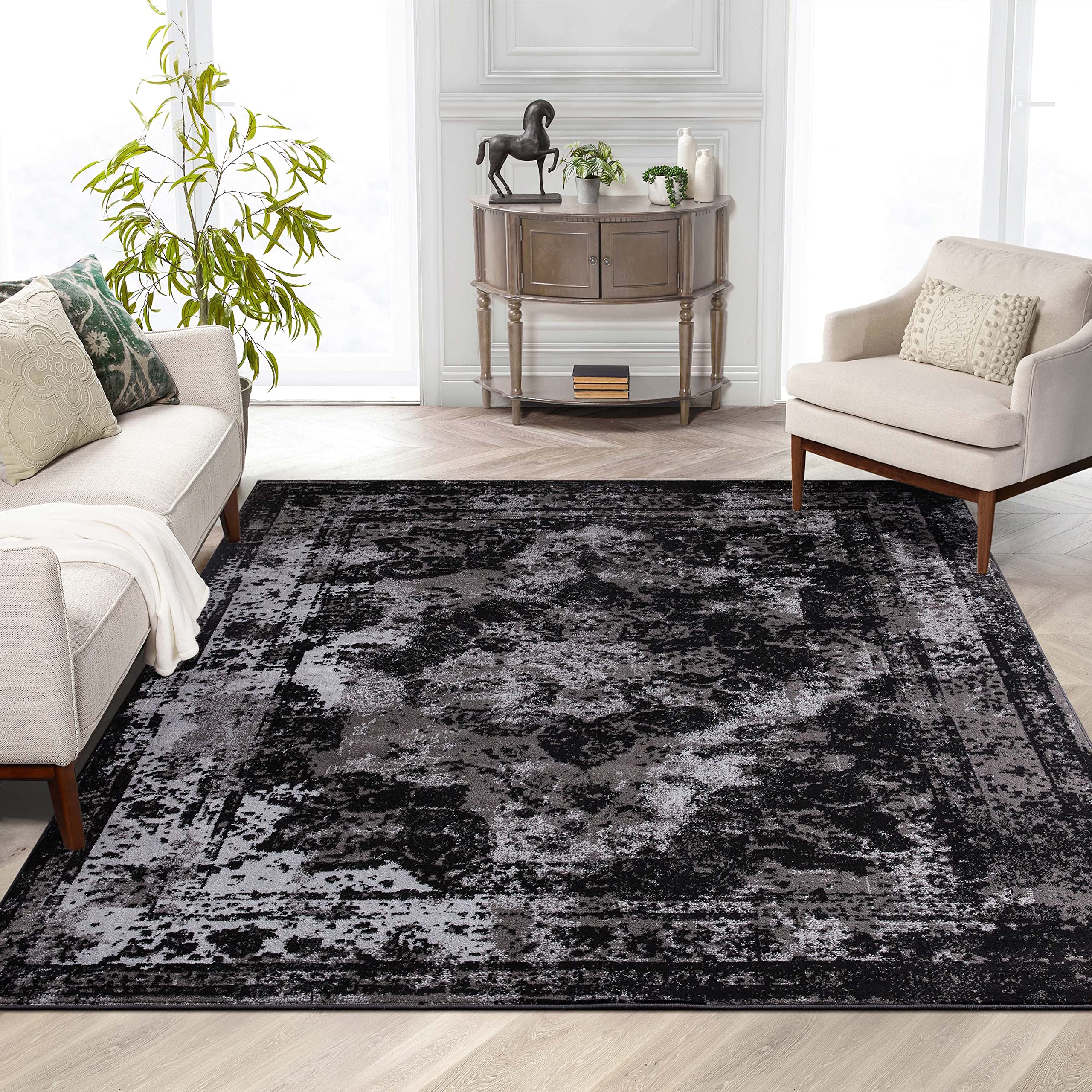 Well Woven Patras Black Vintage Oriental Medallion Area Rug 9x13 (9'3
