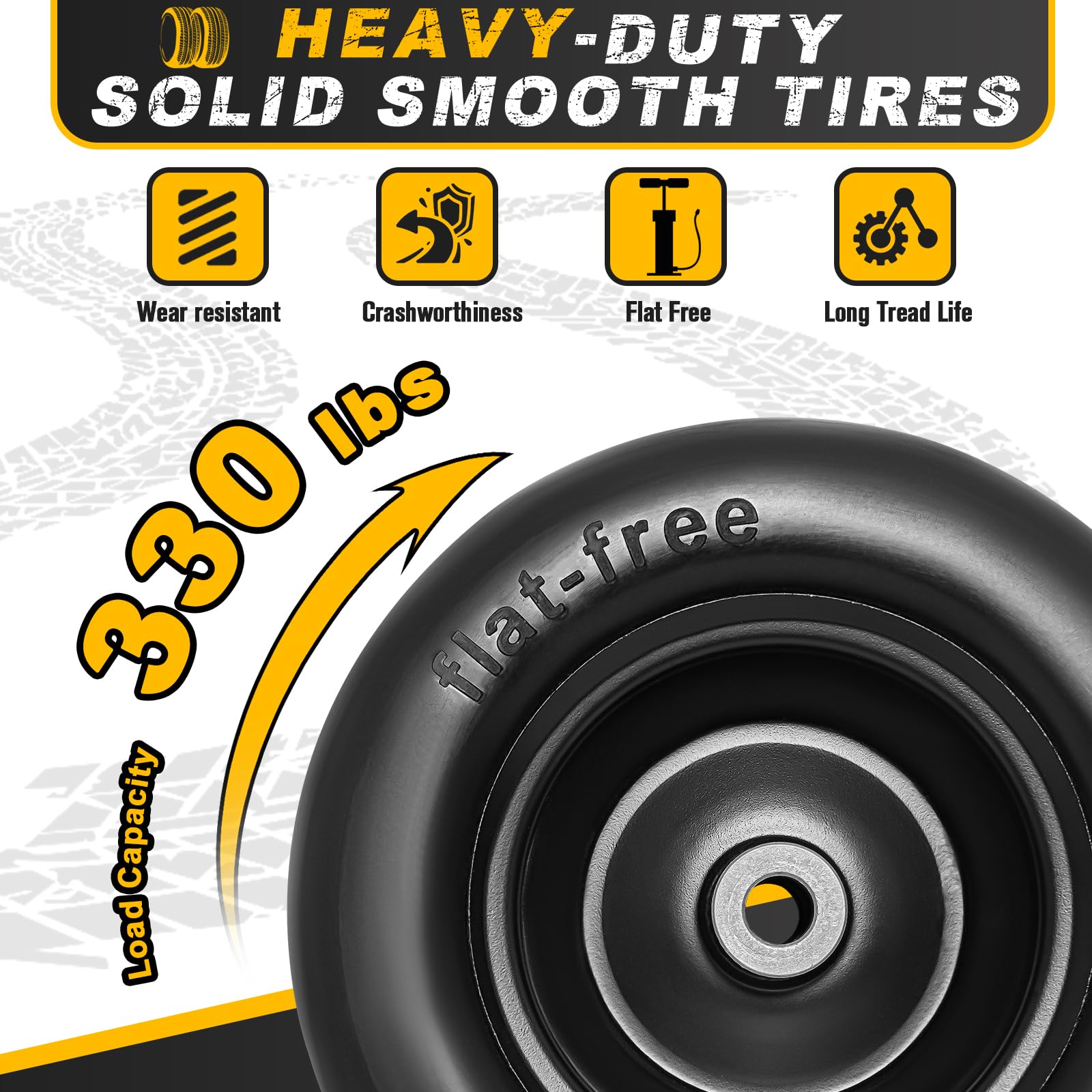 11x4.00-5 Flat Free Lawn Mower Tires - 2 Pack Solid Smooth Tractor Tires with 3/4