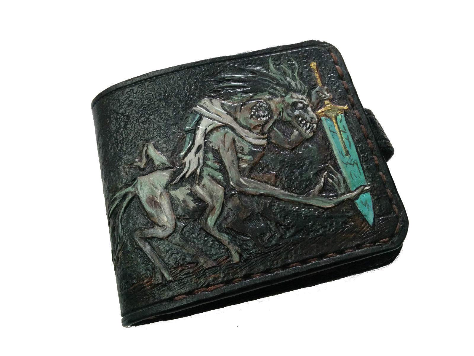 Ludwig The Holy Blade Bloodborne RFID Men's Bifold Wallet - Genuine Leather Biker Wallet with Airbrush Art | Handmade Embossed Custom Leather Purse | Perfect for Gaming Fans, Cosplay & Everyday Use