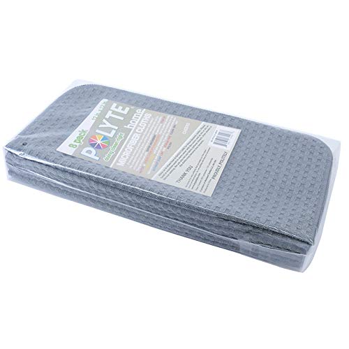 POLYTE Ultra Premium Microfibre Kitchen Dish Cloth Waffle Weave - 8 Pack (30x30cm, Grey) | Super Absorbent & Quick Drying Cleaning Towels for Dishes, Countertops & Household Chores