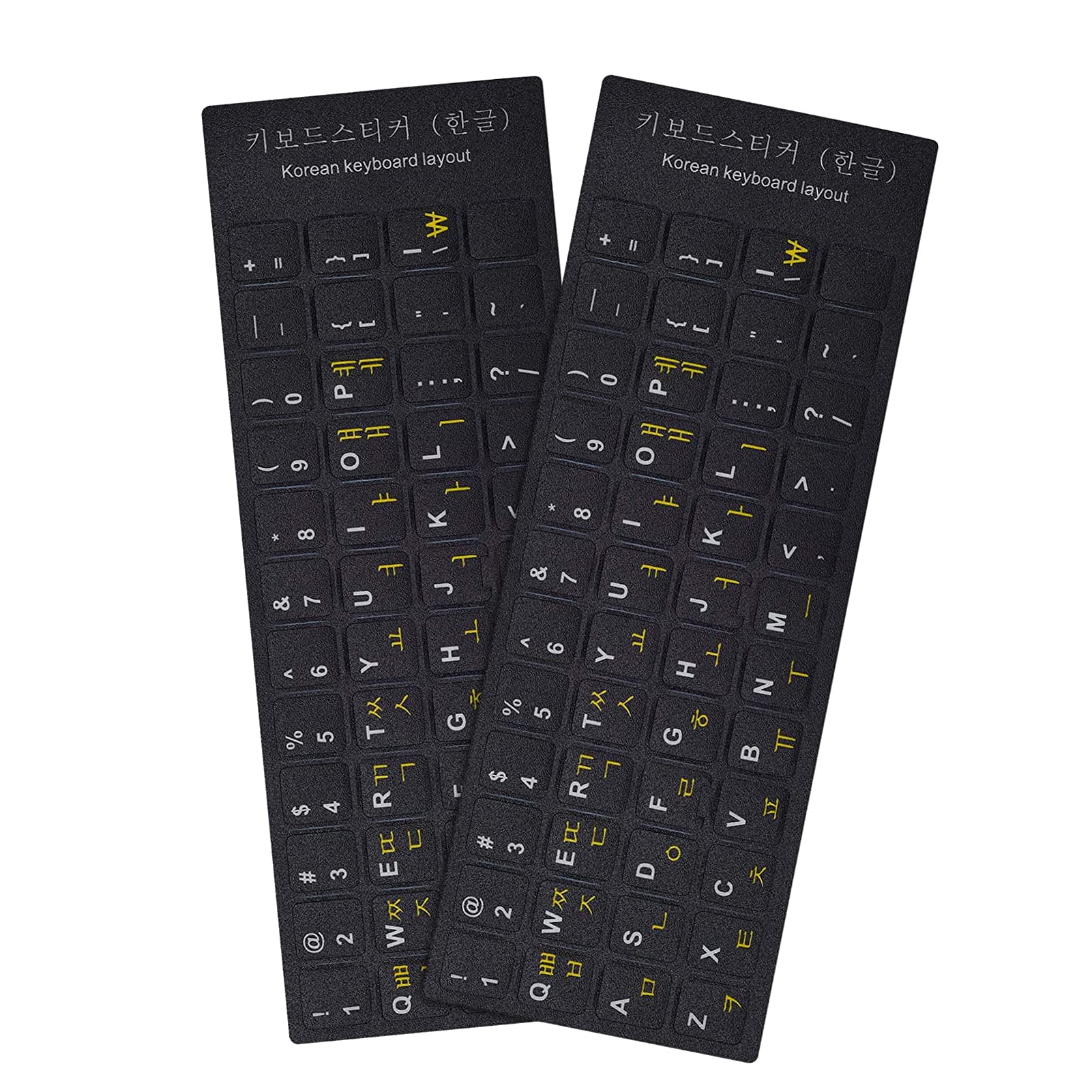 2 PCS Korean Keyboard Stickers for PC, Laptop, Desktop - Black Background with Yellow Font (Korean Alphabet) | Perfect for Typing Practice, Language Learning & Bilingual Work Setup