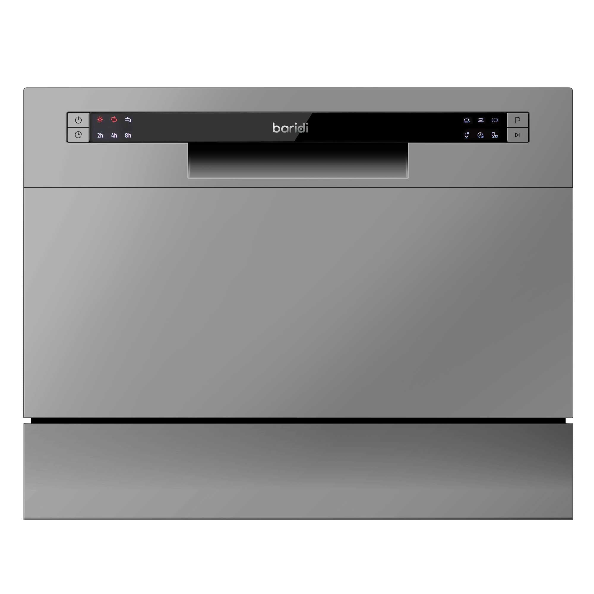 Baridi Compact Tabletop Dishwasher - 6 Place Settings, 6 Wash Programs, Ultra Quiet (42dB), 6.5L Capacity in Sleek Silver (Model DH84) | Perfect for Small Kitchens, Apartments, Dorms & RVs