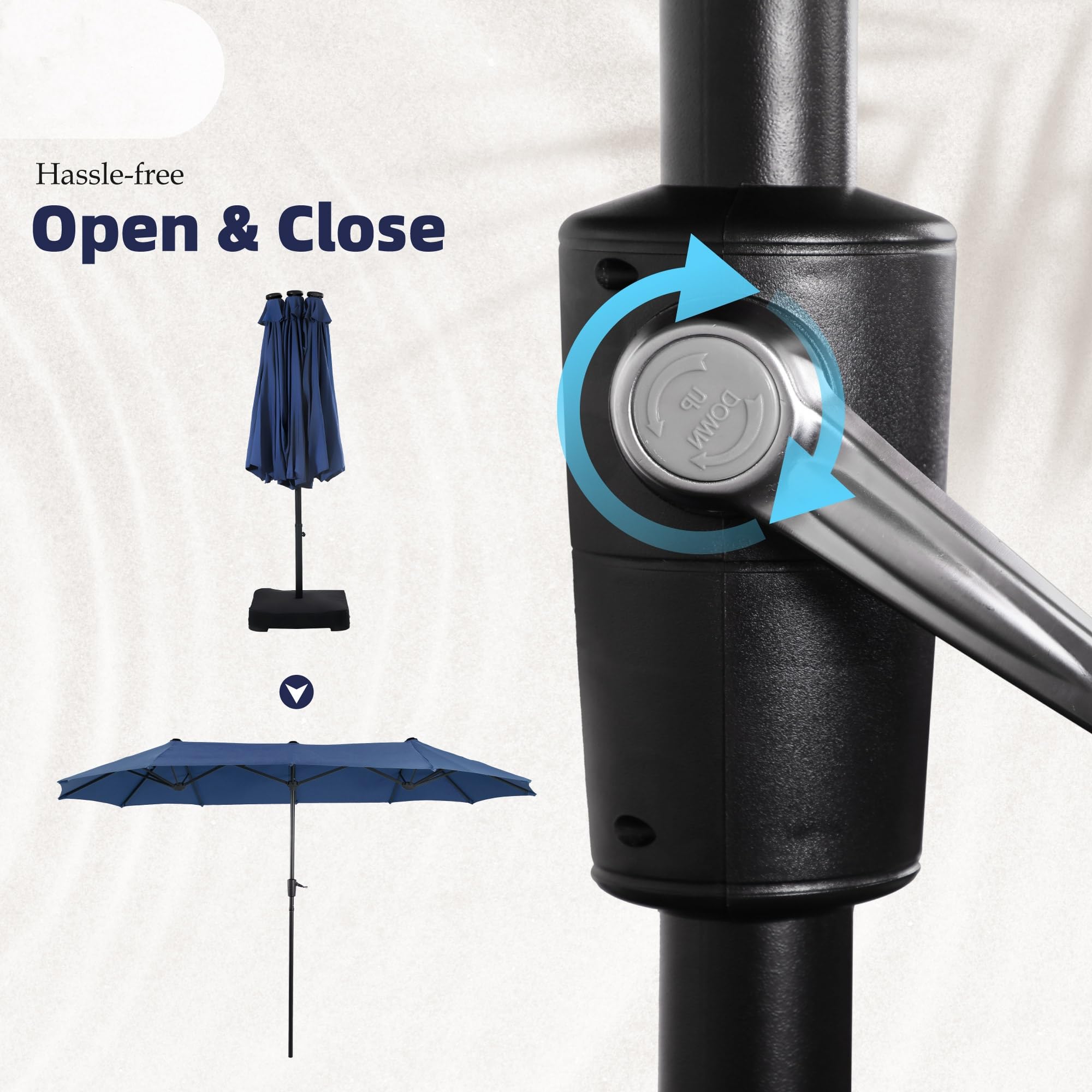 PHI VILLA 13 ft Outdoor Patio Umbrella - Large Rectangular Double-Sided Market Umbrella with Crank Handle for Deck, Pool, Garden, and Backyard - Perfect for Shade at Outdoor Dining, Lounging, and Entertaining