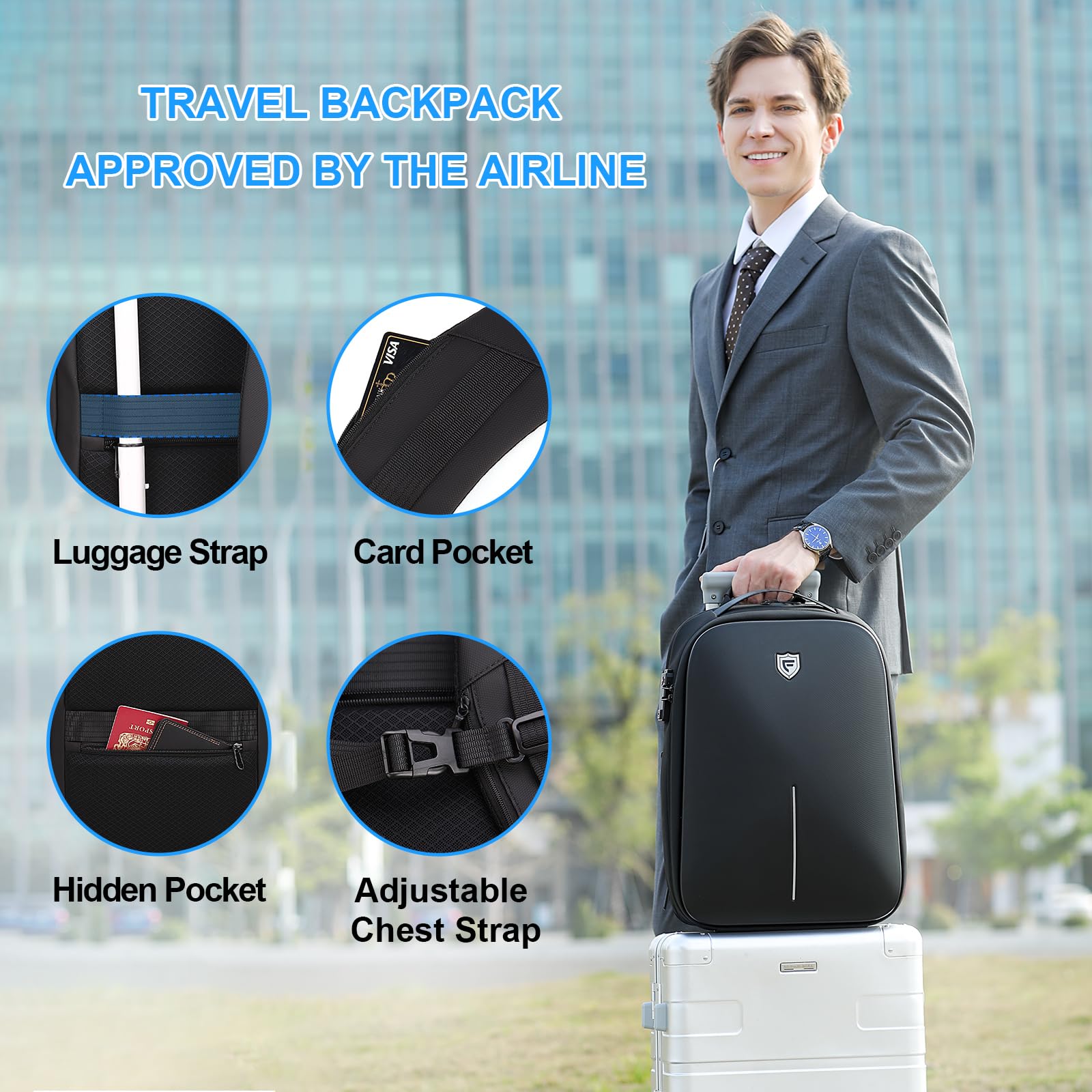 FENRUIEN 15.6 Inch Gaming Laptop Backpack - Expandable Hard Shell USB Charging Backpack, Water Resistant Computer Bag for Work & Travel (Black) | Perfect for Gamers, Students & Business Professionals