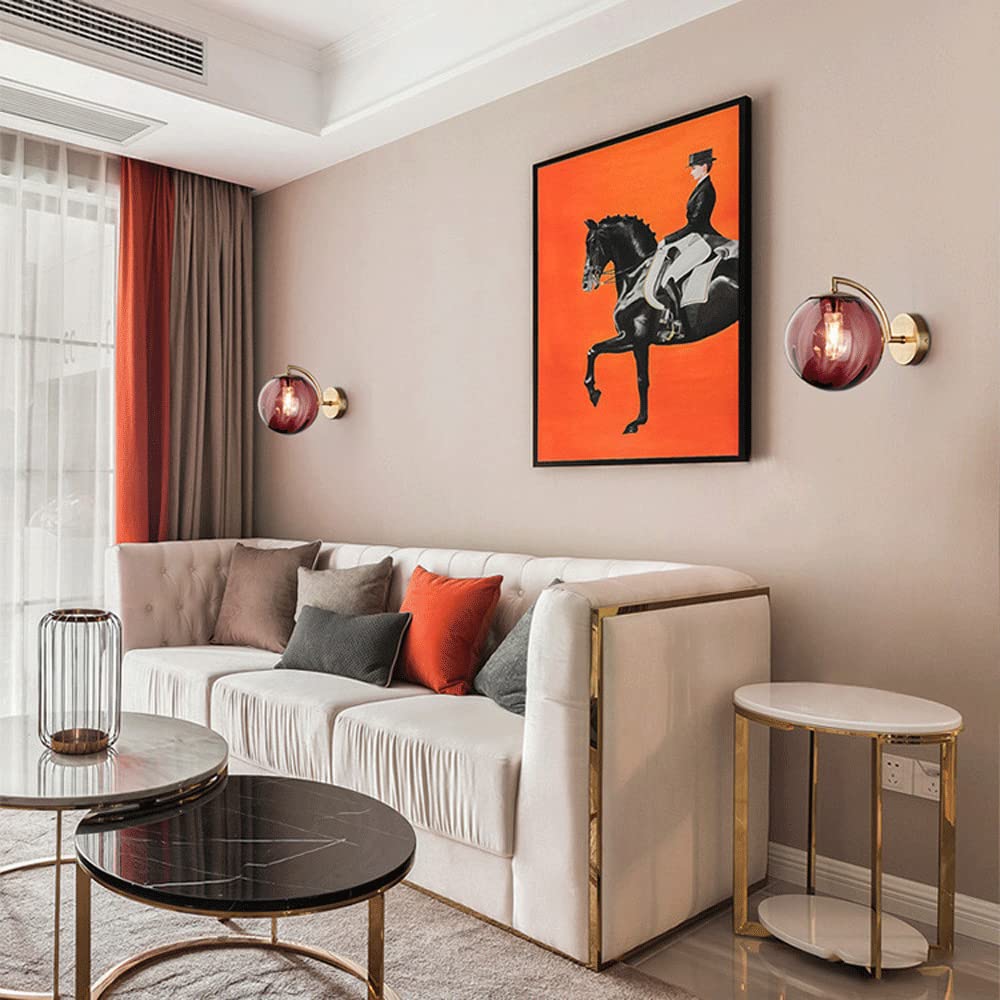 Modern Wrought Iron Glass Ball Wall Lamp - LED Bedside Lighting for Bedroom, Living Room & Dining Room - Elegant Postmodern Wall Light Fixture for Home Decor