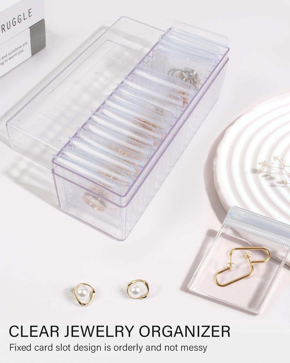 LETGO Clear Acrylic Jewelry Box Organizer with 20 Anti-Tarnish Bags - Portable Jewelry Storage for Earrings, Rings & Necklaces | Perfect Travel Jewelry Case for Women & Gift Idea