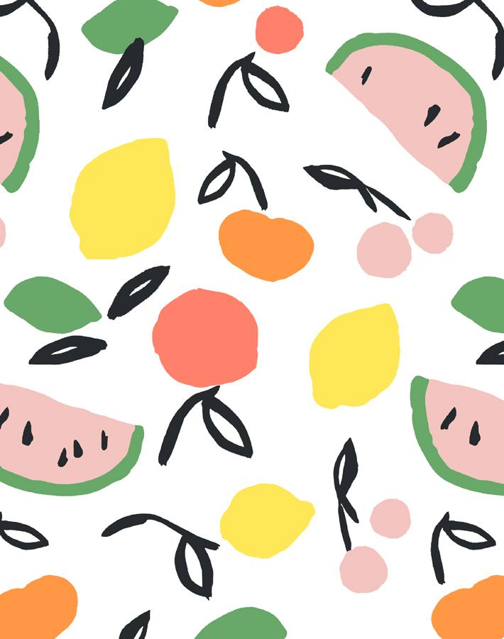 Island Fruits Wallpaper by Tea Collection - White Tropical Fruit Peel & Stick Wallpaper for Kitchen, Bathroom, and Nursery Decor