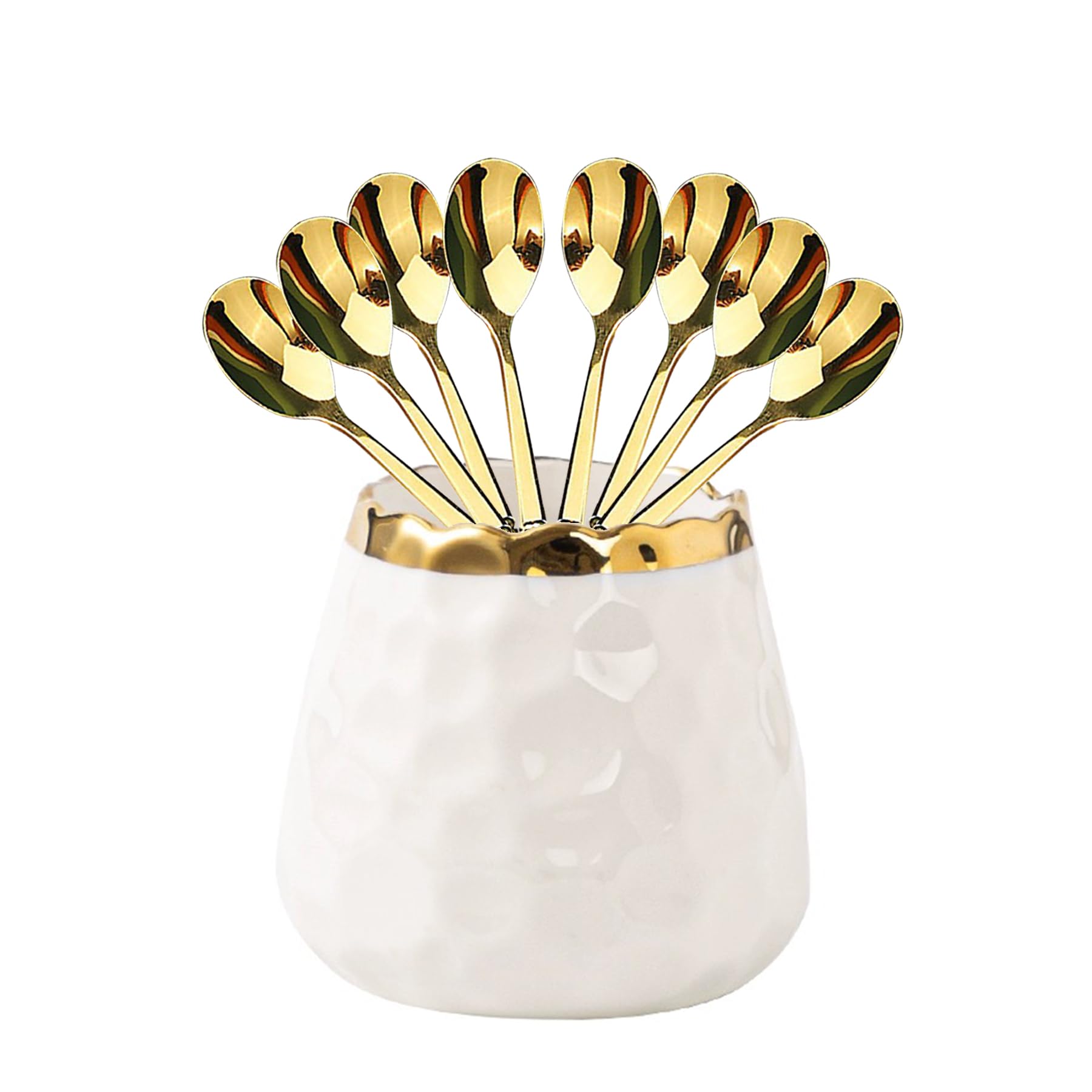 8-Piece Dessert Fork Set with White Ceramic Jar - Perfect for Salads, Fruits, Cakes, Parties & Camping | Elegant Cutlery for Entertaining & Outdoor Dining