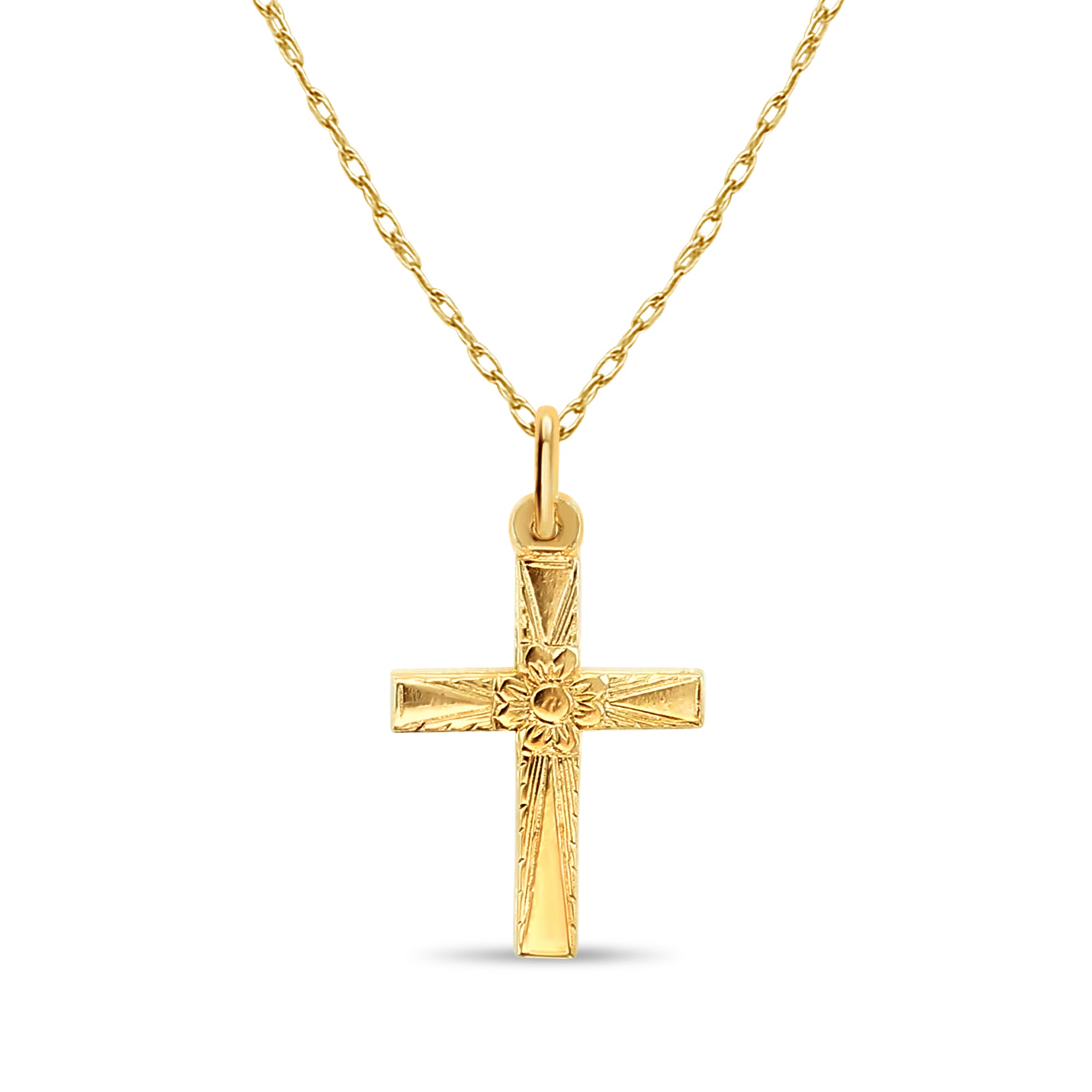 Vintage Style 14k Yellow Gold Cross Pendant with Floral Design - Perfect for Gifts, Weddings & Everyday Elegance