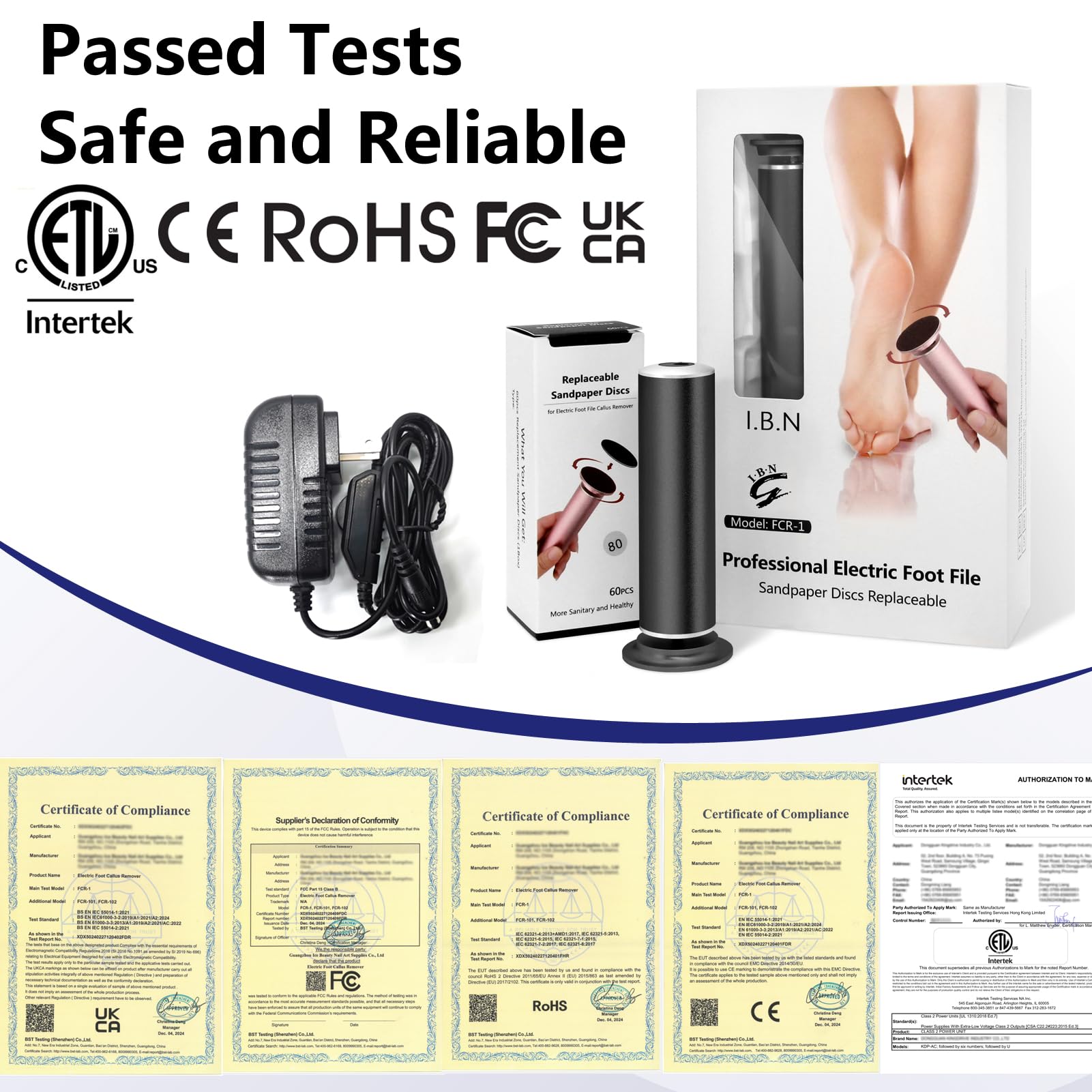Electric Callus Remover for Feet - Adjustable Speed Foot File Pedicure Tool with 60 Replaceable Sandpaper Discs - Dead Skin Remover & Foot Sander for Smooth Heels - Perfect for Home Pedicure & Foot Care (Black)