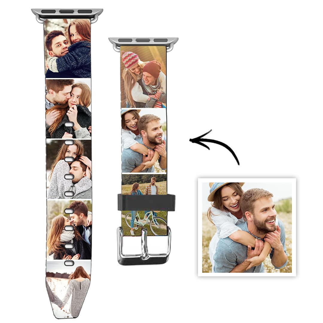 Custom Photo Apple Watch Bands 42mm 44mm 45mm - Personalized Silicone Sport Loop with Silver Buckle for iWatch Series - Perfect Gift for Men & Women - Gym, Running, Work & Everyday Wear