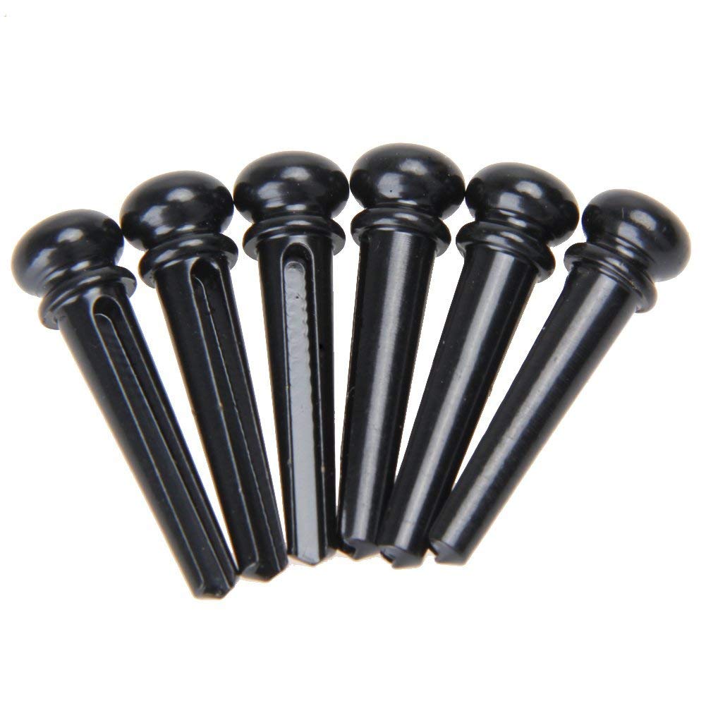 6-Piece Brass Guitar Bridge Pins - Acoustic Guitar String Pegs & Fixed Cones - Replacement Parts for Folk/Acoustic Guitar (Black) - Perfect for String Changes & Guitar Maintenance