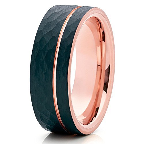 Rose Gold Tungsten Wedding Band for Men & Women - Black Tungsten Ring with 18k Rose Gold Plating - Comfort Fit Anniversary & Engagement Ring - Perfect for Weddings, Proposals & Special Occasions