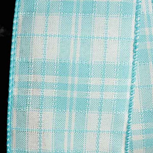 Turquoise Blue and White Plaid Wired Craft Ribbon - 2.5 Inch x 40 Yards Bulk Roll for Gift Wrapping, DIY Decorations, Floral Arrangements & Scrapbooking