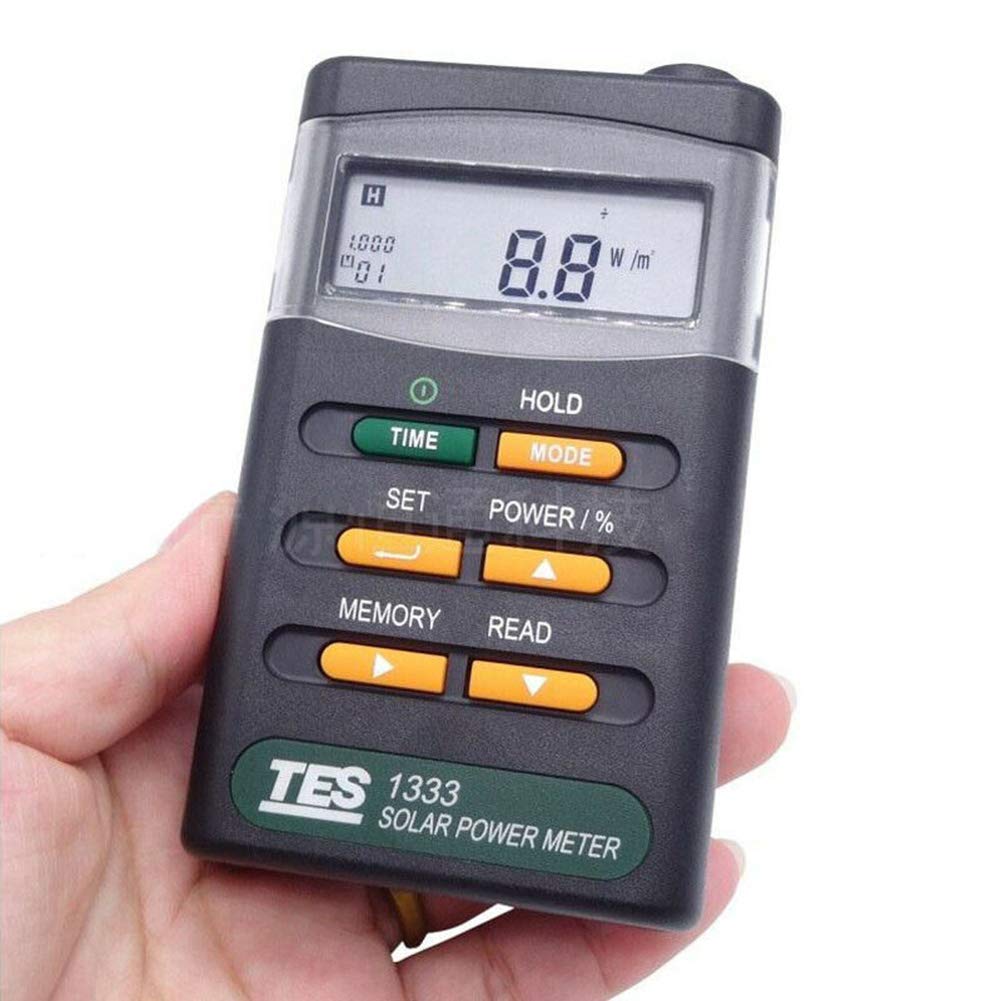 TOPCHANCES TES-1333 Solar Power Meter - Handheld Digital Sunlight Irradiance Tester 400-1100nm, Portable Solar Radiation Measurement Device for Solar Panel Testing, Gardening, and Outdoor Light Monitoring