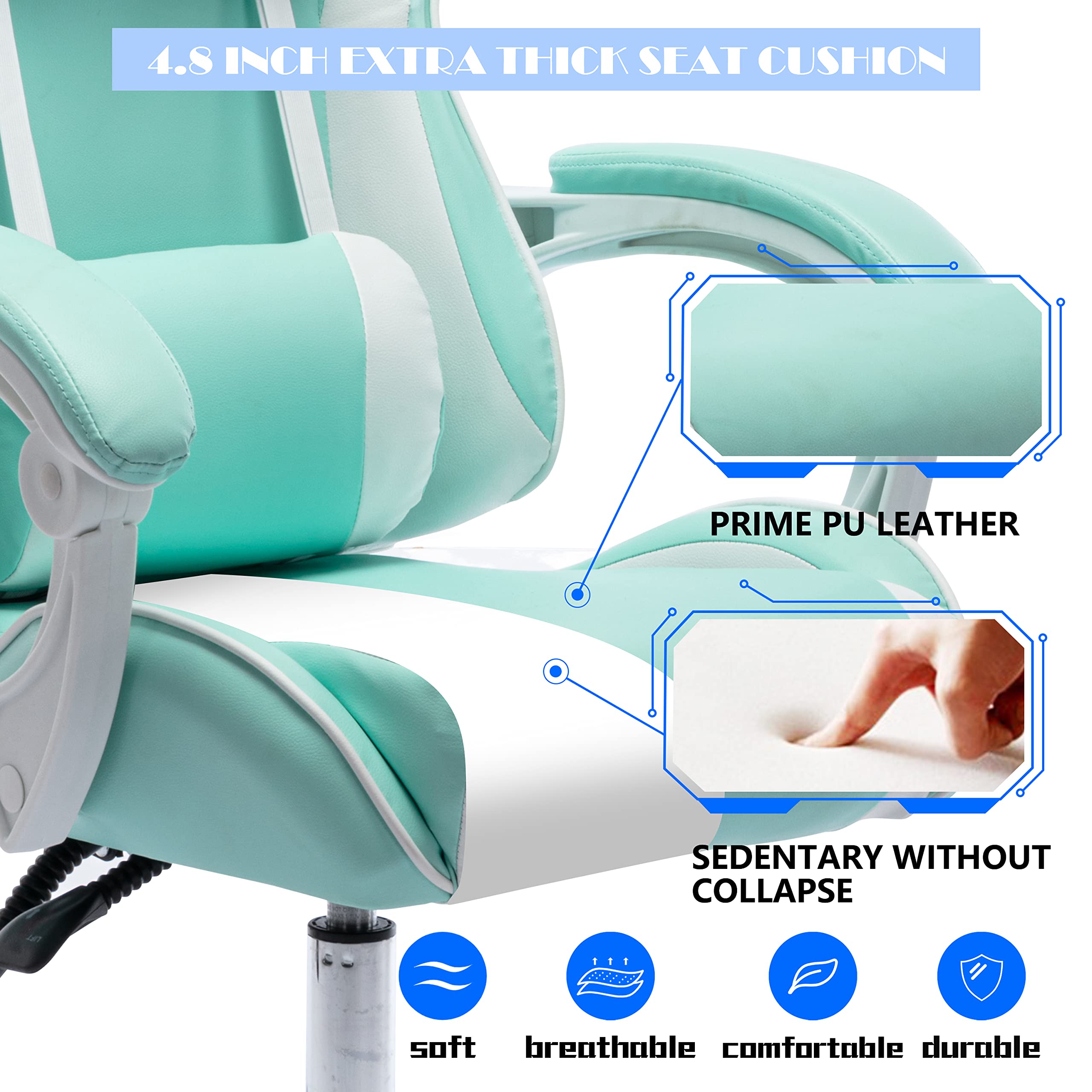 ALEAVIC Ergonomic Gaming Chair - High Back Adjustable Racing Style PU Leather Computer Chair with Headrest & Lumbar Support for Adults - Perfect for Esports, Office Work & Home Gaming Setup