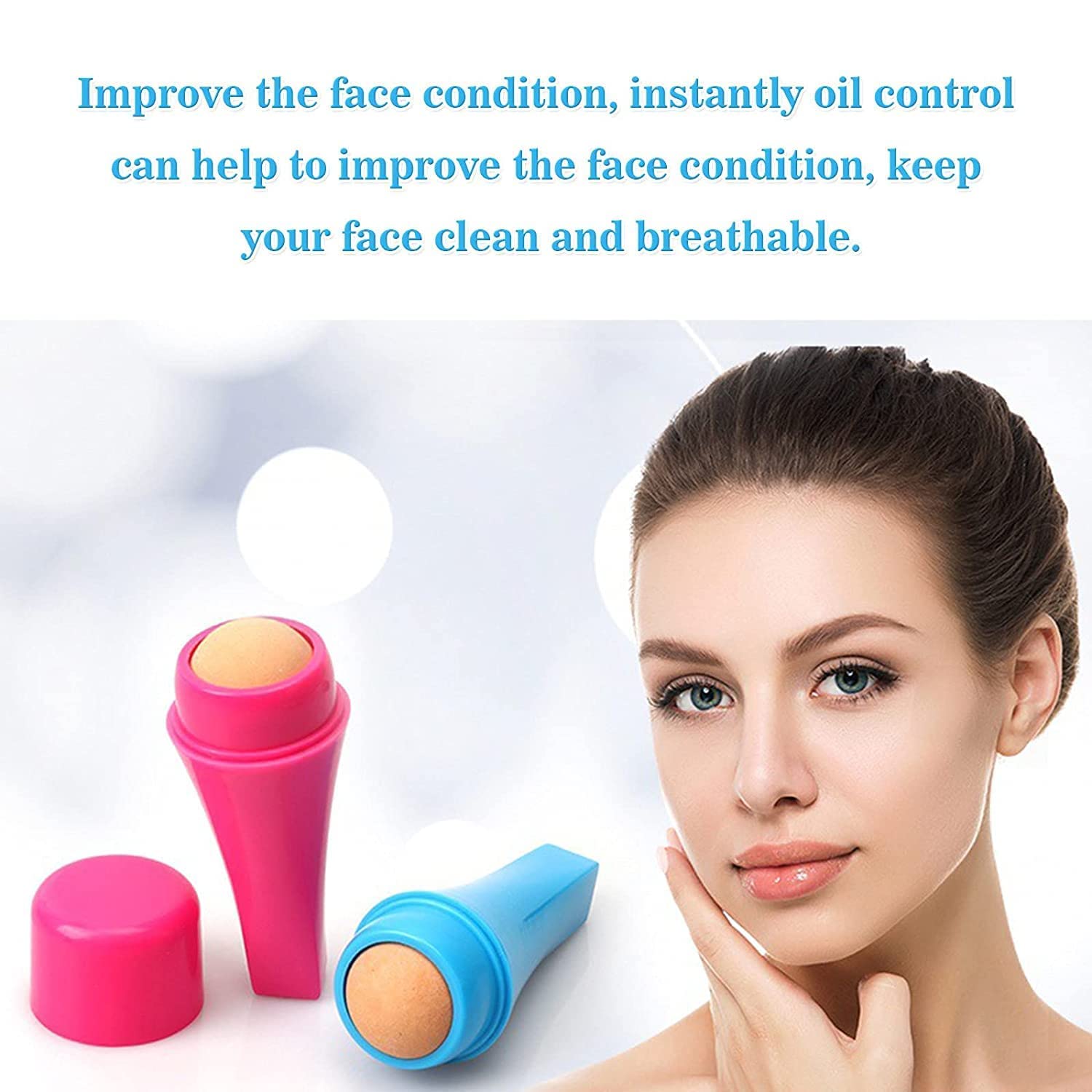Kesig Volcanic Stone Face Roller for Oily Skin - Oil Absorbing Facial Roller with Makeup Sponge to Control Shine & Remove Excess Oil | Skincare Tool for Makeup Prep & Touch-Ups | Perfect for On-the-Go Oil Control & Shine-Free Look (1 Pack)