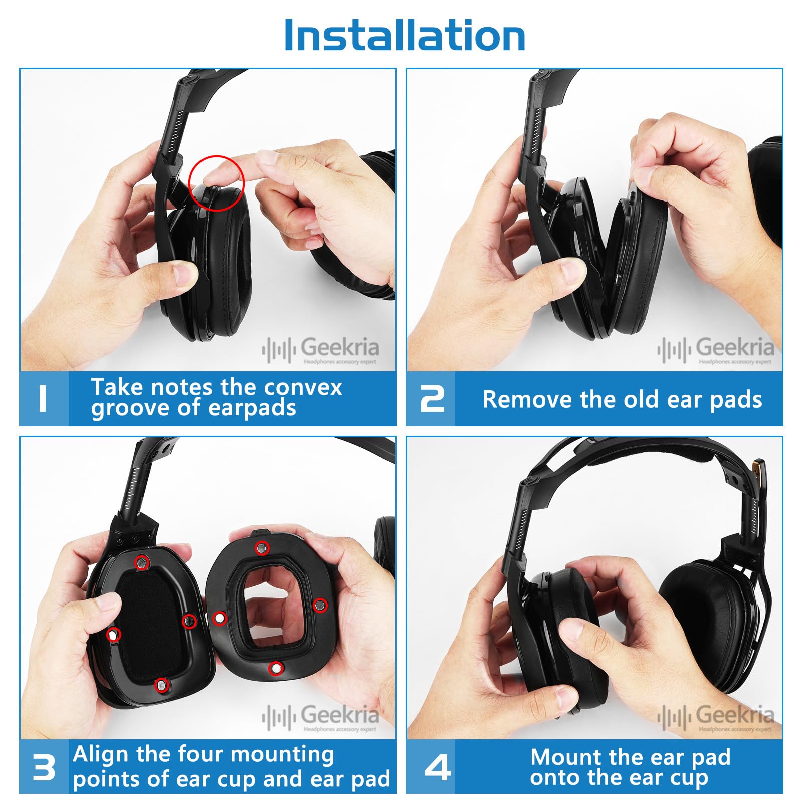 Geekria Comfort Mesh Fabric Replacement Ear Pads for Astro A40 TR Headphones - Soft Breathable Ear Cushions Repair Parts (Black) - Perfect for Gaming, Music & Long Wear Comfort