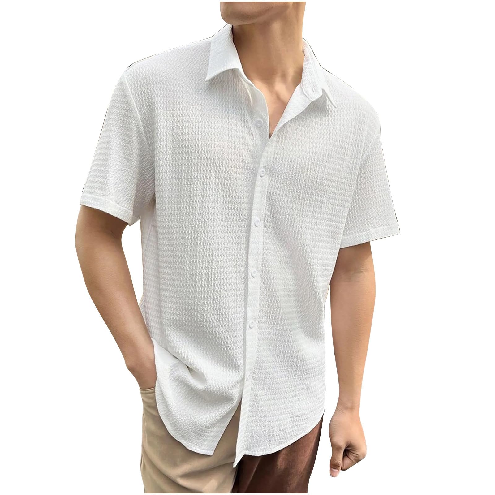 Men's Cotton Linen Short Sleeve Button Down Shirt - Breathable Business Casual Dress Shirt for Summer | Office Wear & Beach Vacation Hawaiian Style Top