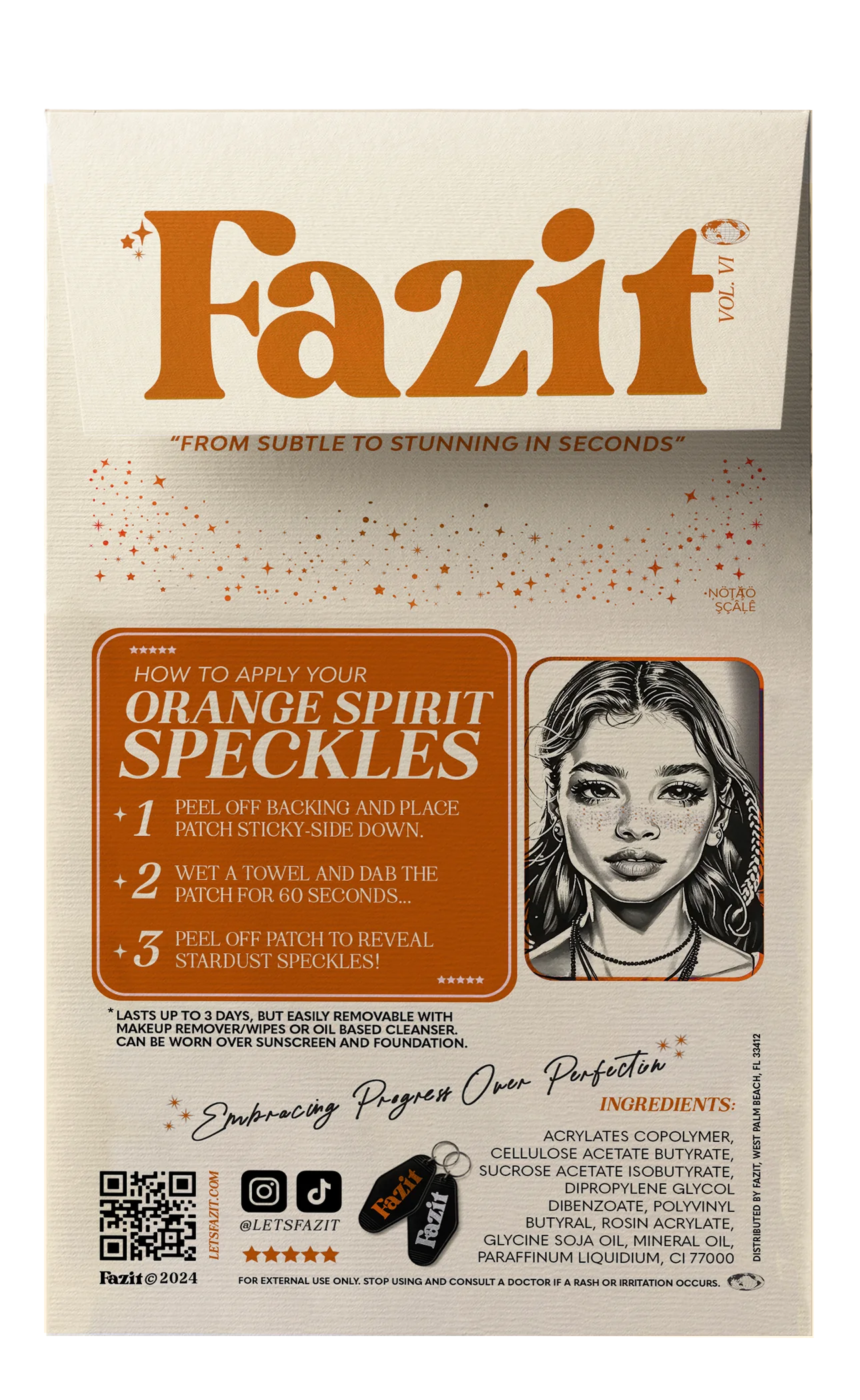 Fazit Orange Spirit Speckles Makeup Patches - Team Spirit Collection | Waterproof Face Stickers for Cheeks & Eyes | Perfect for Halloween, Cosplay & Sports Events