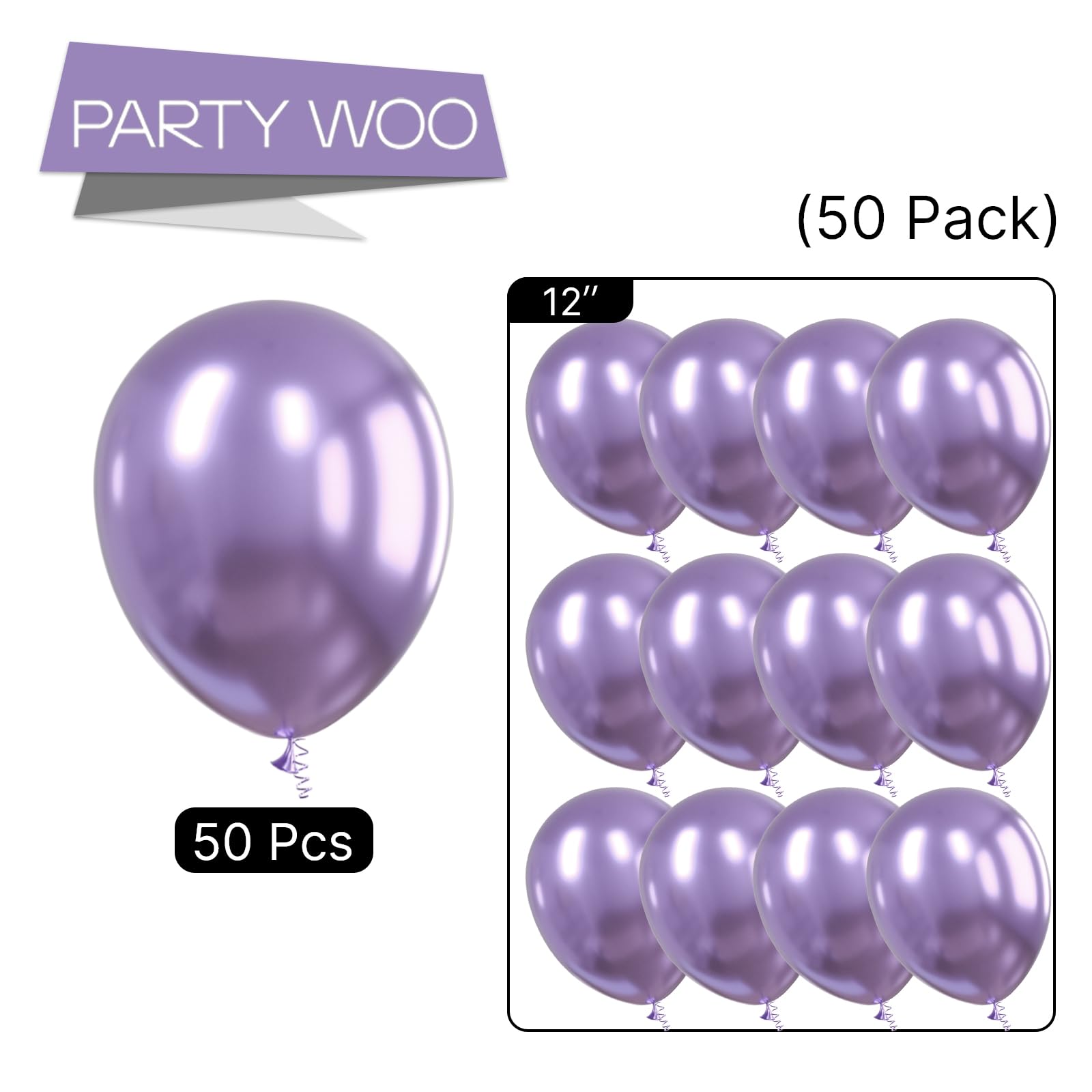 50 Pack 12 Inch Metallic Light Purple Balloons for Party Decorations - Perfect for Balloon Garlands, Arches, Birthday Parties & Special Events (Purple-G130)