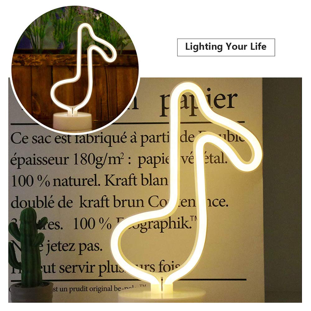 LED Music Note Neon Sign - Warm White Wall Art Light for Bedroom, Living Room, Bar & Party Decor | Perfect for Wedding, Luau, Summer Party, Kids Room & Beach House Lighting