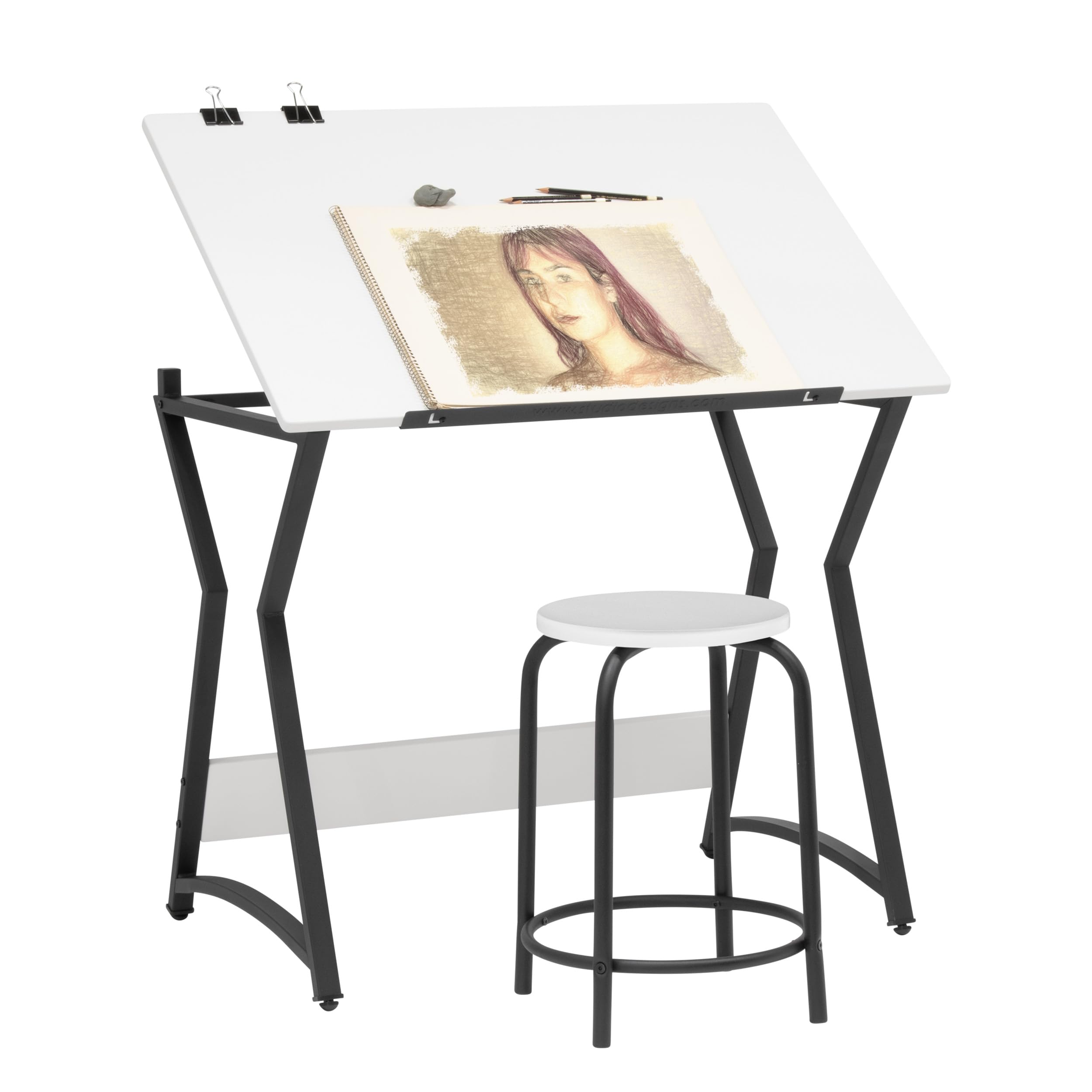 SD STUDIO DESIGNS Adjustable Angle Craft Table with Stool - Ergonomic Drafting & Art Desk for Drawing, Painting, Sewing - Perfect for Artists, Designers & Hobbyists
