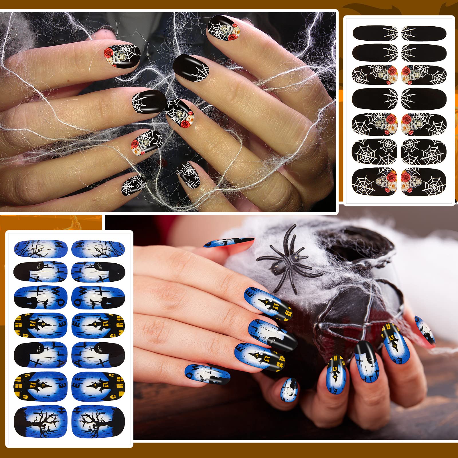 30 Sheets Halloween Nail Wraps - Pumpkin Bat Ghost Spider Nail Stickers for Women & Girls | DIY Nail Art, Party Decor, Salon Manicure | Waterproof Nail Polish Stickers for Halloween Party, Cosplay, Costume Events