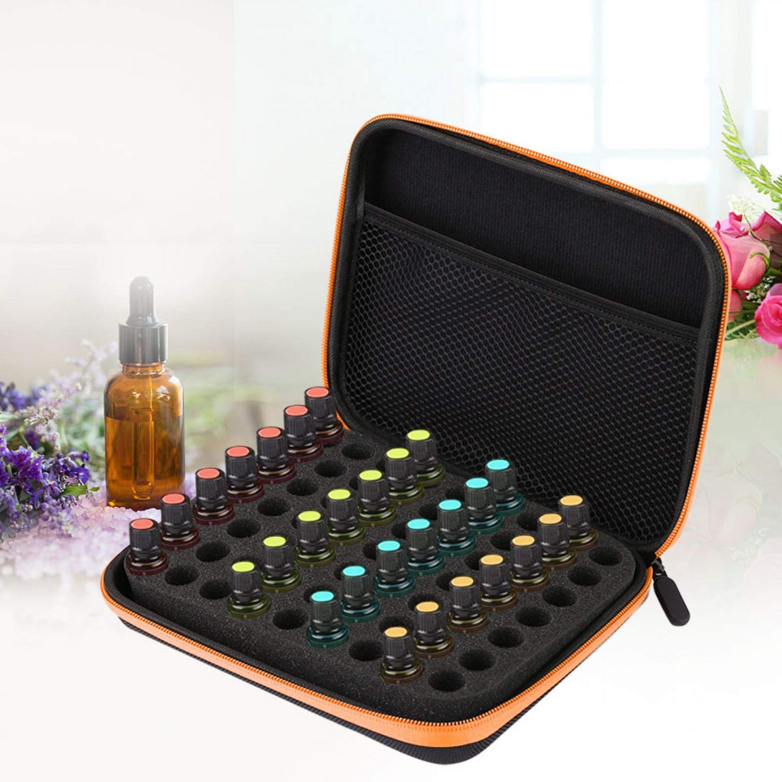 63-Slot Essential Oil Travel Case with Foam Insert & Handle - Portable Aromatherapy Storage Organizer for On-The-Go Use (Orange) | Perfect for Travel, Home, and Office Use