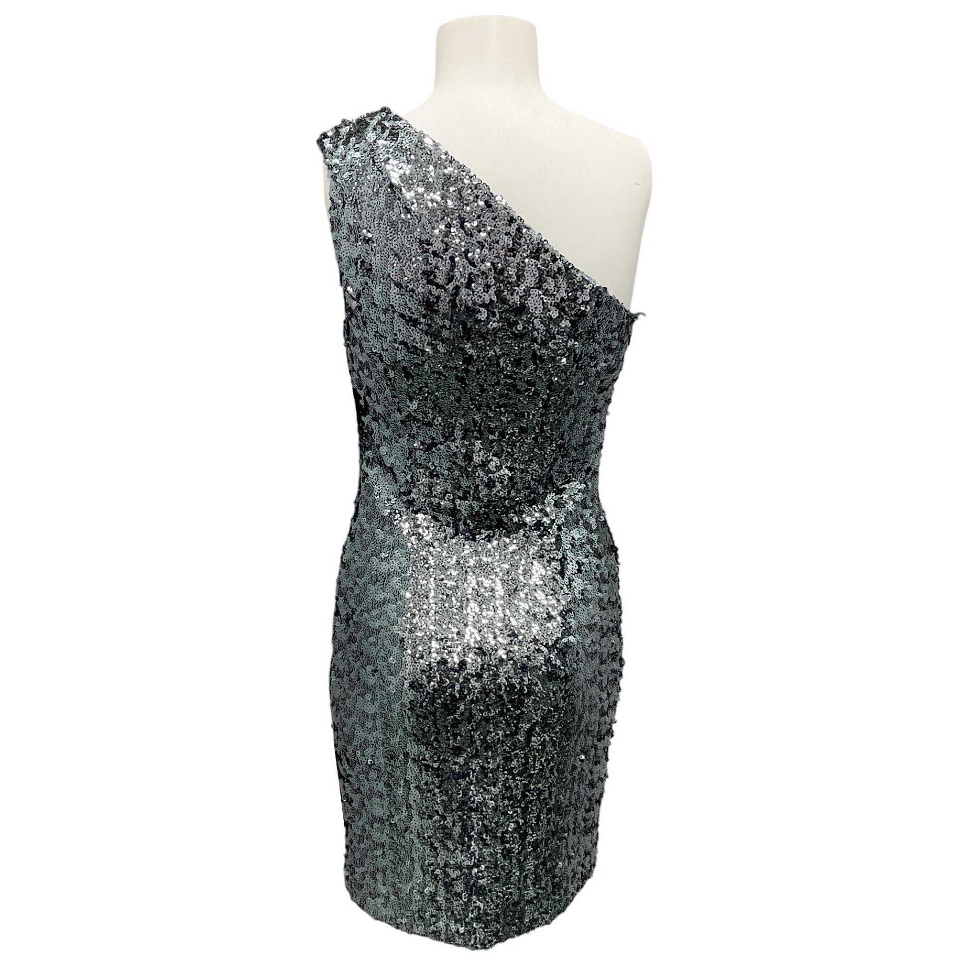 Haney Silver Metallic Sequined One Shoulder Mini Dress - Elegant Party Dress for Women, Perfect for Evening Events, Cocktail Parties & Special Occasions
