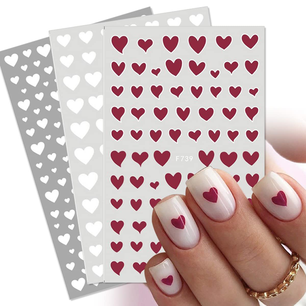 3D Self-Adhesive Nail Stickers - Black Heart Love Nail Decals for Valentine's Day, Heart Star Nail Art Designs in Black, White & Red - 6 Sheets for Women's Manicure & Nail Decoration | Perfect for Parties, Weddings, Date Nights & Special Occasions