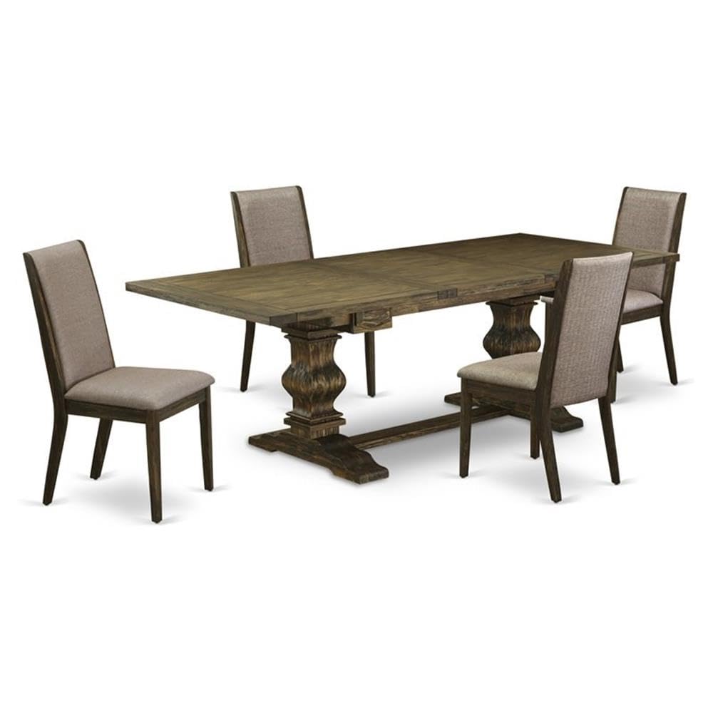 East West Furniture 5-Piece Dining Room Set with Rectangle Table & 4 Parsons Chairs - Removable Leaf, Dark Khaki Linen Fabric, Jacobean Finish (42x92 Inch) - Perfect for Family Meals, Dinner Parties & Kitchen Dining Areas