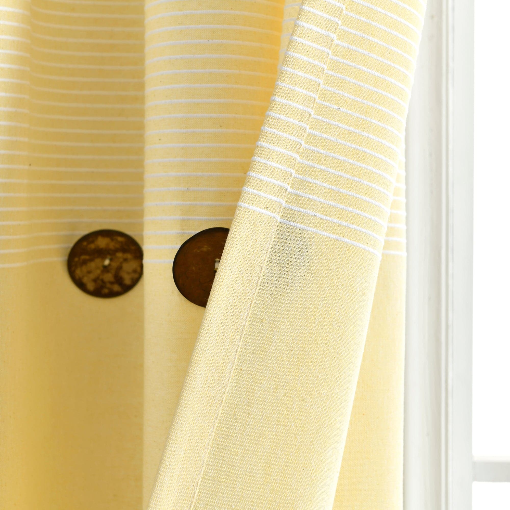 Farmhouse Style Button Stripe Yarn Dyed Woven Cotton Blend Curtain Panel Set - Light Filtering Window Treatments for Living Room, Bedroom & Dining Room