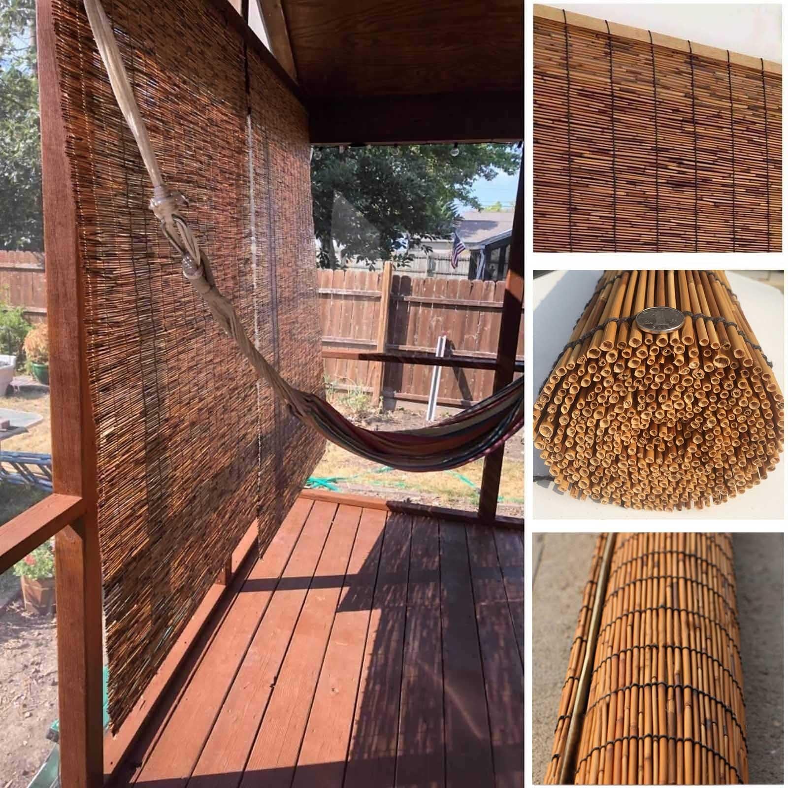 Premium Bamboo Patio Shades Roll Up - Outdoor Thermal Insulated Blackout Reed Blinds for Sun Protection & Privacy - Multiple Sizes (24