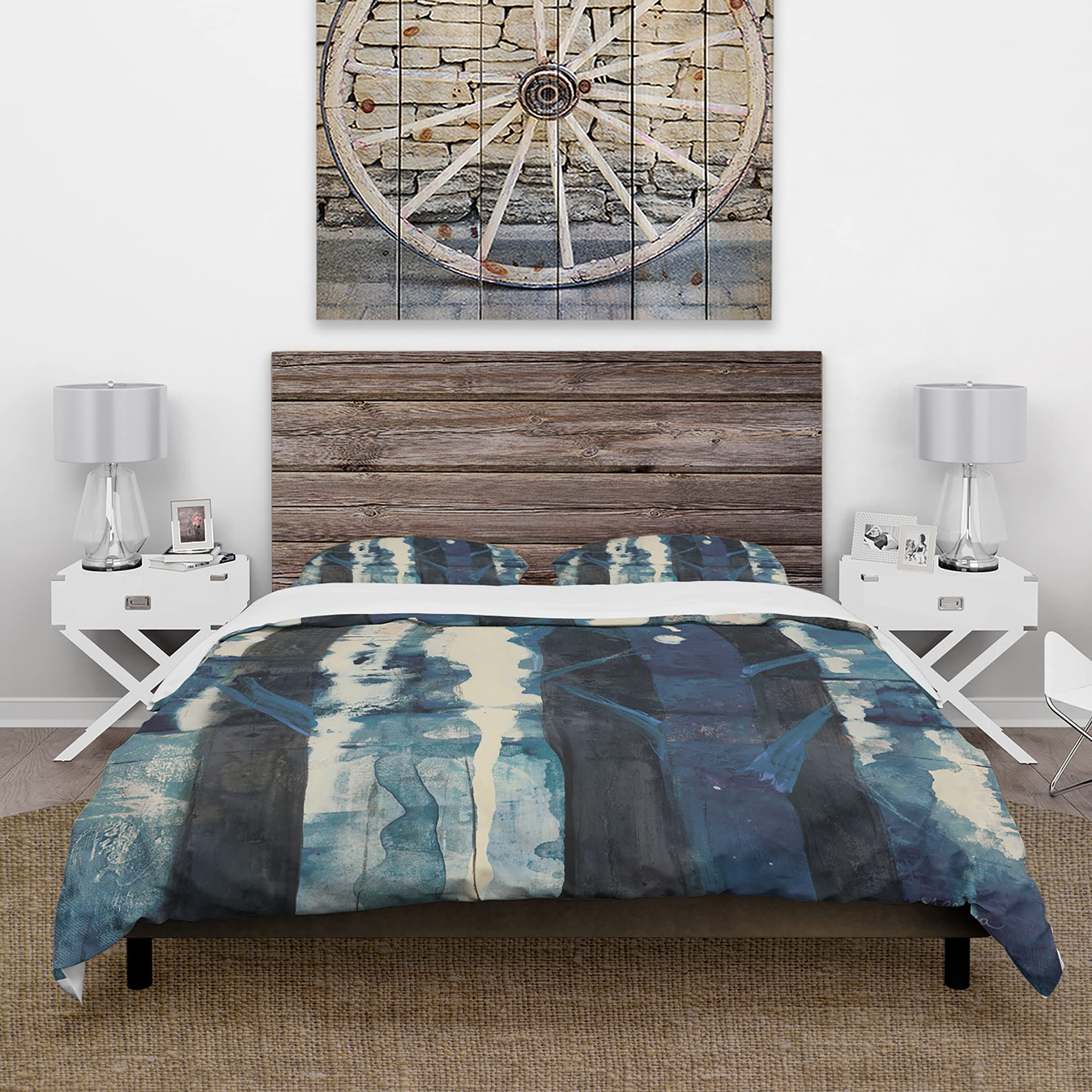 DesignQ Deep Woods II Indigo Traditional Queen Duvet Cover Set - 3 Piece Blue Country Charm Bedding for All Seasons | Perfect for Cozy Cabin Retreats & Farmhouse Style Bedrooms