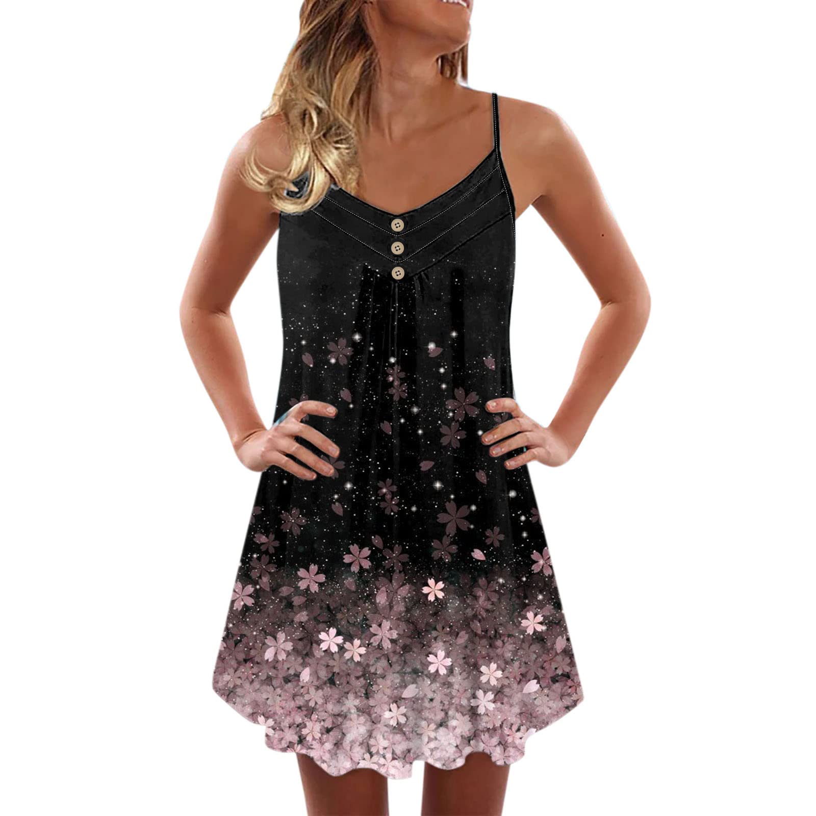 Floral Maxi Dress for Women - Casual Spaghetti Strap Lace Flare Short Sleeve Beach Dress with Side Slit | Perfect for Summer Parties, Vacations & Boho Outfits