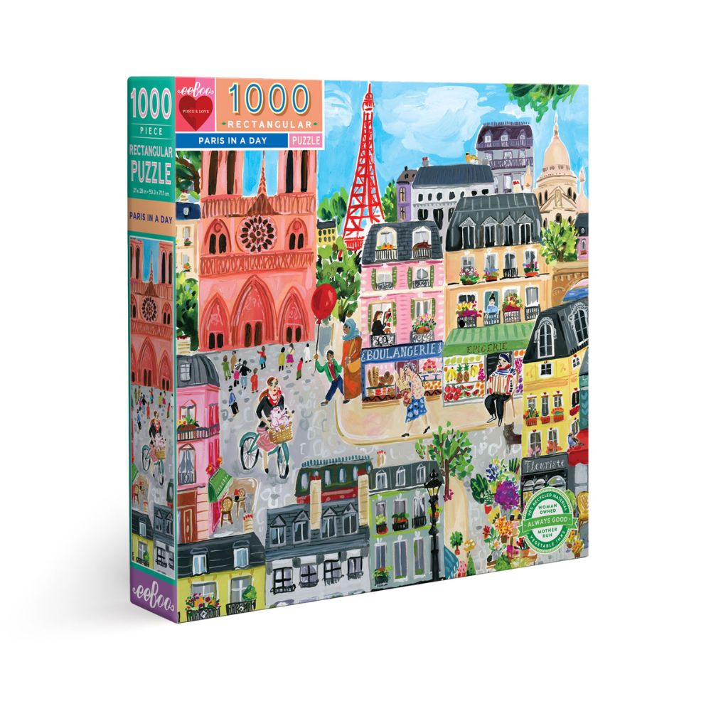 eeBoo Paris In A Day 1000 Piece Jigsaw Puzzle - Family Friendly Travel-Themed Puzzle for Adults & Kids - Perfect for Game Nights, Travel Lovers & Home Decor