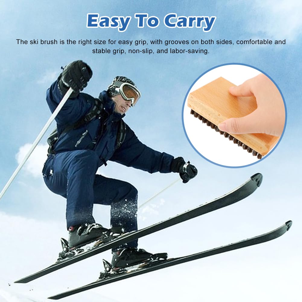 UXELY 3-Piece Ski & Snowboard Brush Set - Horsehair, Nylon & Brass Brushes (4.88x2.76 Inch) - Perfect for Waxing, Edge Cleaning & Snowboard Wall Mount Storage - Essential Ski Maintenance Tools for Winter Sports Enthusiasts