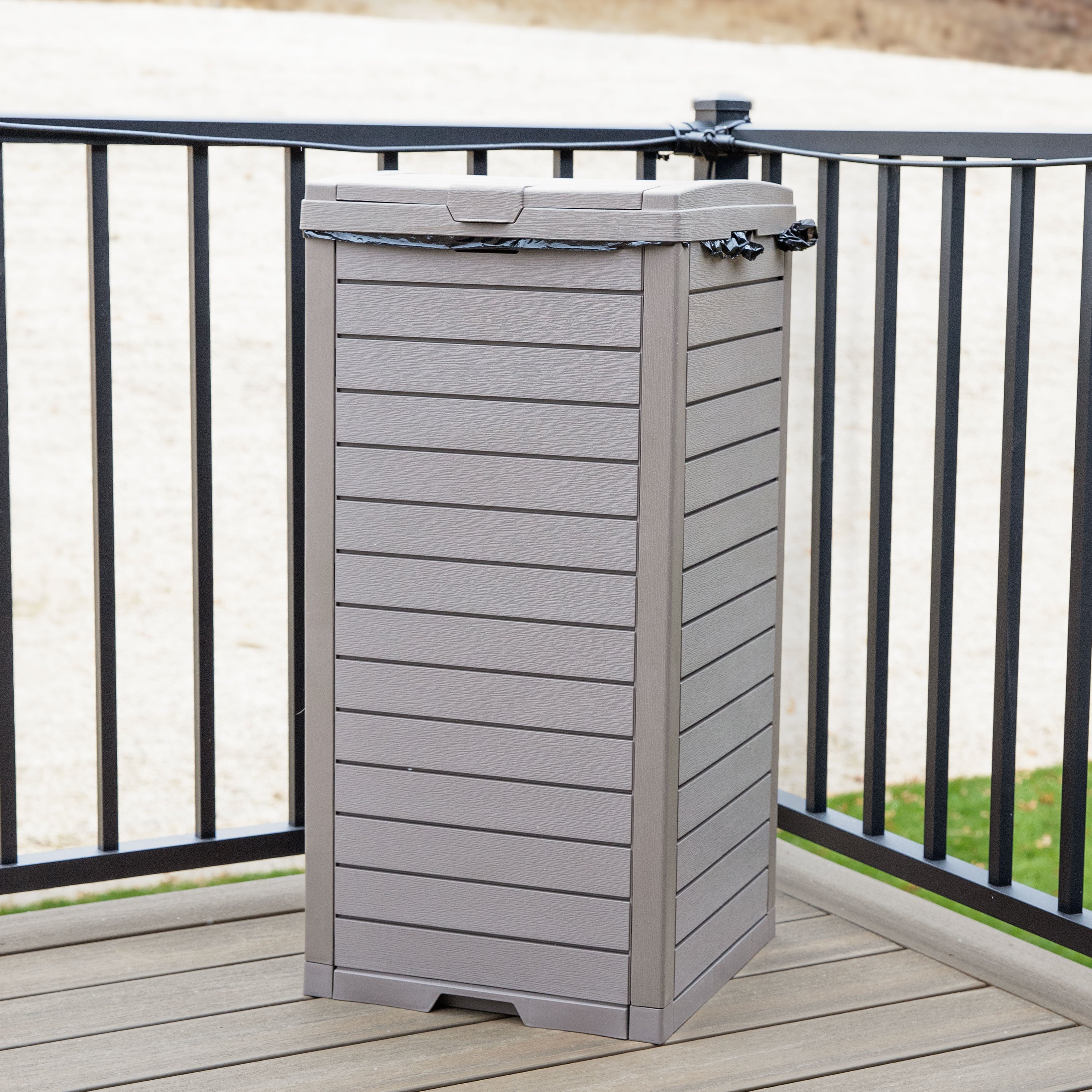 Sunnydaze Outdoor Patio Trash Can with Lid - Durable Waterproof Garbage Bin for Backyard, Deck, Poolside & Garden Waste Disposal