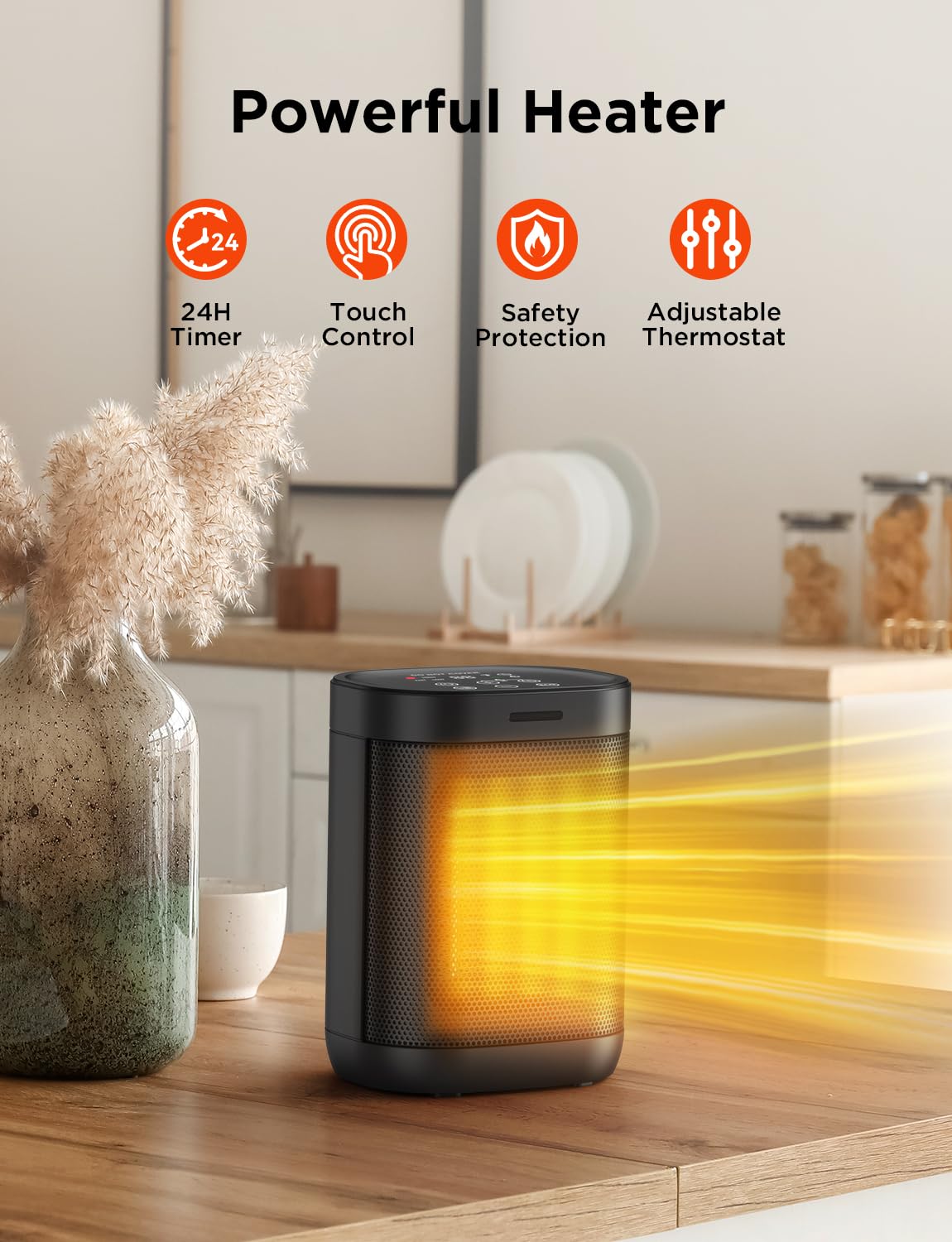 1500W Fast Heating Ceramic Space Heater with Thermostat & 24H Timer - Overheat & Tip-over Protection - Quiet Electric Heater for Office, Bedroom, Living Room - Perfect for Winter Home & Workspace Warmth