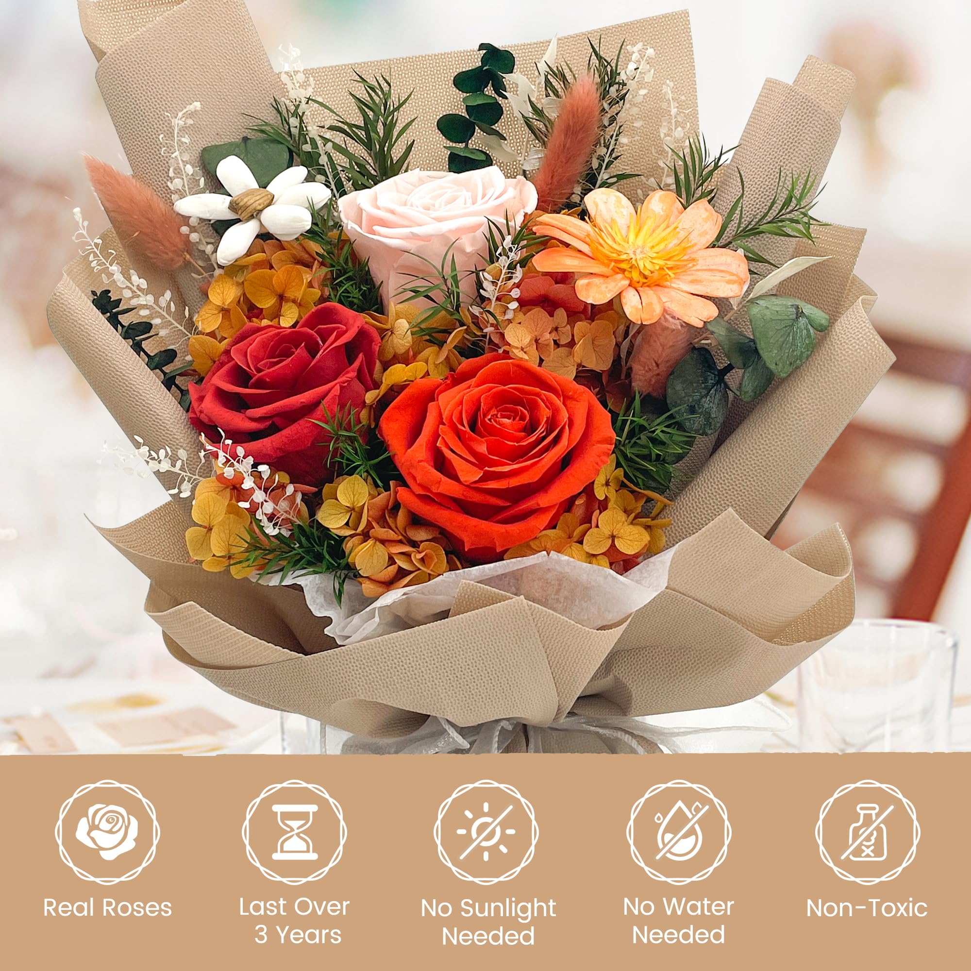 QOEAZY Preserved Rose Bouquet in Gift Box - Long Lasting Flowers for Delivery, Perfect Gift for Women, Mom, Grandma - Ideal for Birthdays, Anniversaries & Special Occasions