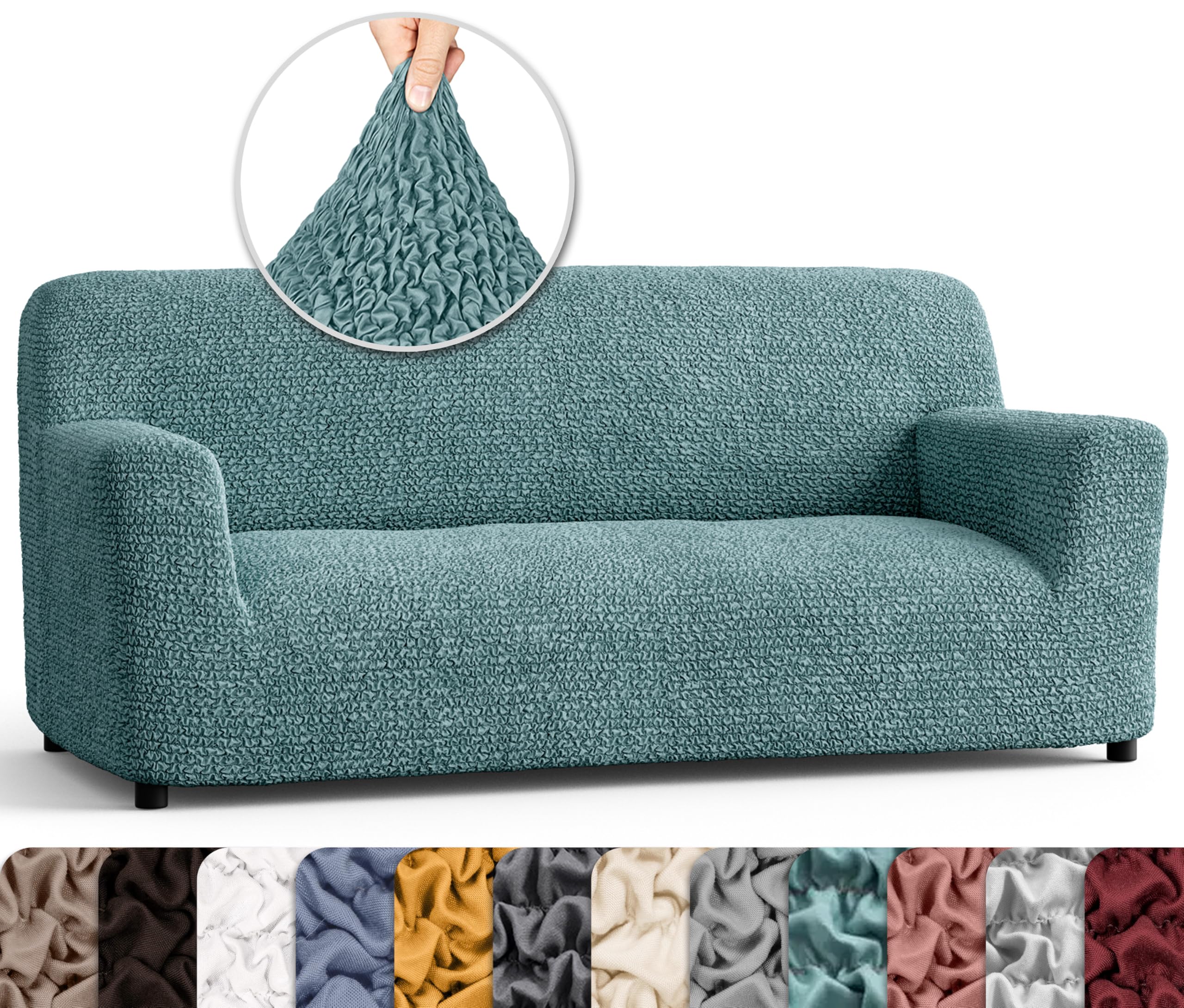 PAULATO BY GA.I.CO. Sofa Slipcover - Stretch Couch Cover for 3-Seater Couches - Soft Polyester Fabric Washable Sofa Protector - Pet-Friendly Microfiber Collection in Teal - Perfect for Living Rooms, Family Rooms & Pet Owners