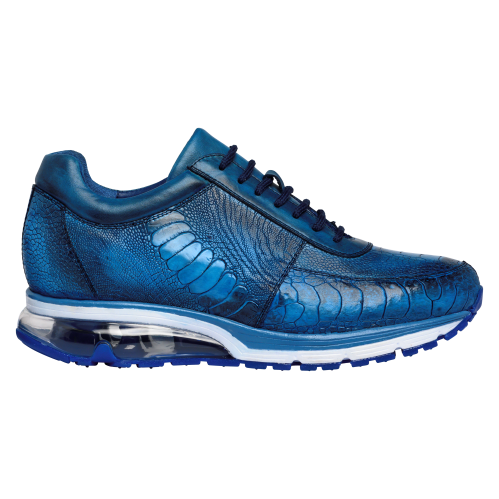 Belvedere Todd Genuine Ostrich Leather Sneakers for Men - Antique Ocean Blue Color - Style E02 | Comfortable Casual Shoes for Walking, Office & Outdoor Activities