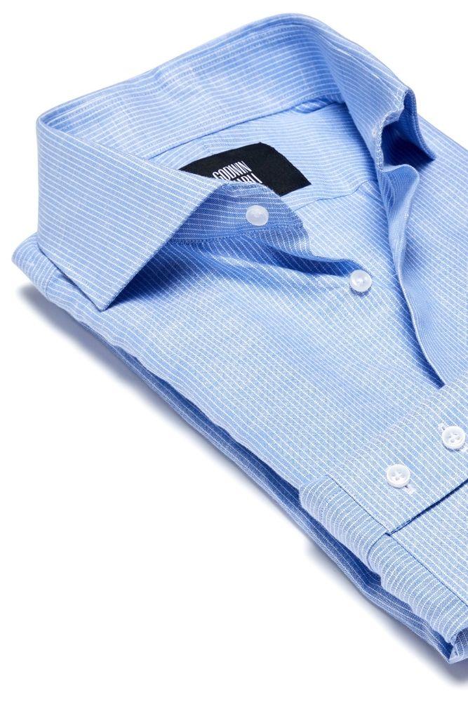Pilot BC/CL Shirt - Light Blue Micro Stripe Cotton Linen Blend for Men | Casual & Business Wear | Perfect for Office, Travel & Outdoor Activities