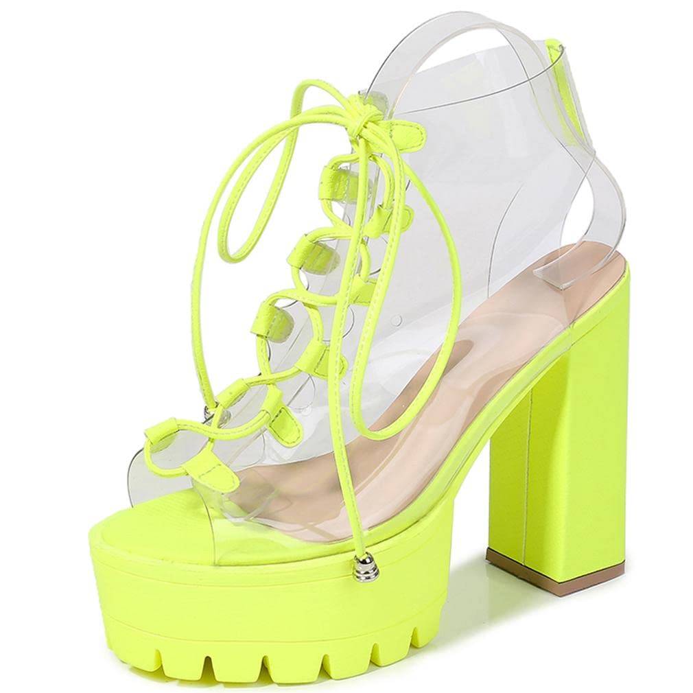SO SIMPOK Women's Platform Sandals - Lace Up PVC Chunky Heel Clear Sandals for Summer, Stylish Dress & Hiking Boots - Perfect for Beach, Party & Outdoor Adventures