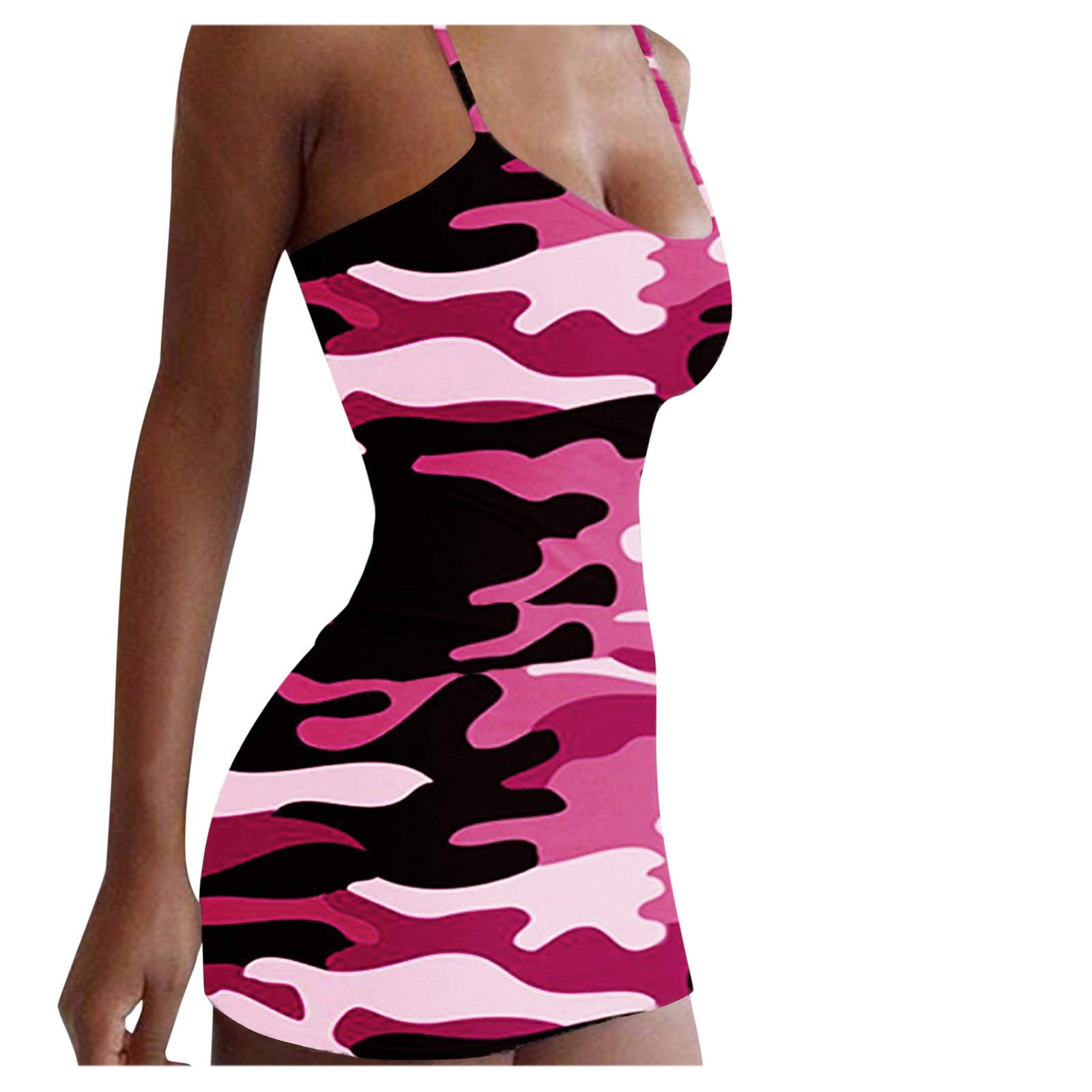 Women's Sexy Tight-Fitting Camouflage Print Sleeveless Bodycon Dress - Elegant Black Hip-Hugging Party Clubwear for Night Out & Date Night