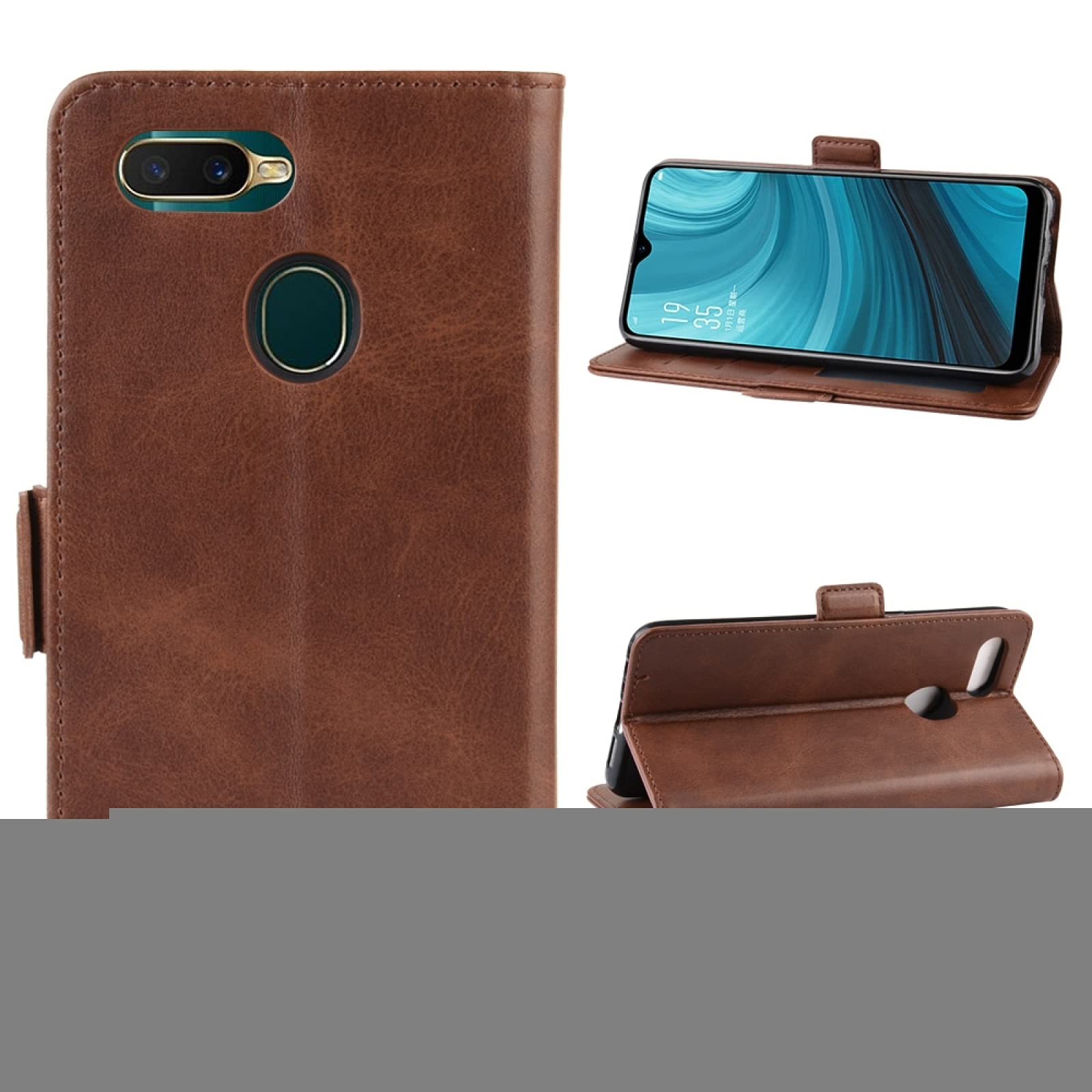 Oppo A7 / AX7 Leather Phone Case with Card Holder & Wallet Function - Double Buckle Business Holster Cover (Brown) | Perfect for Work, Travel & Daily Use