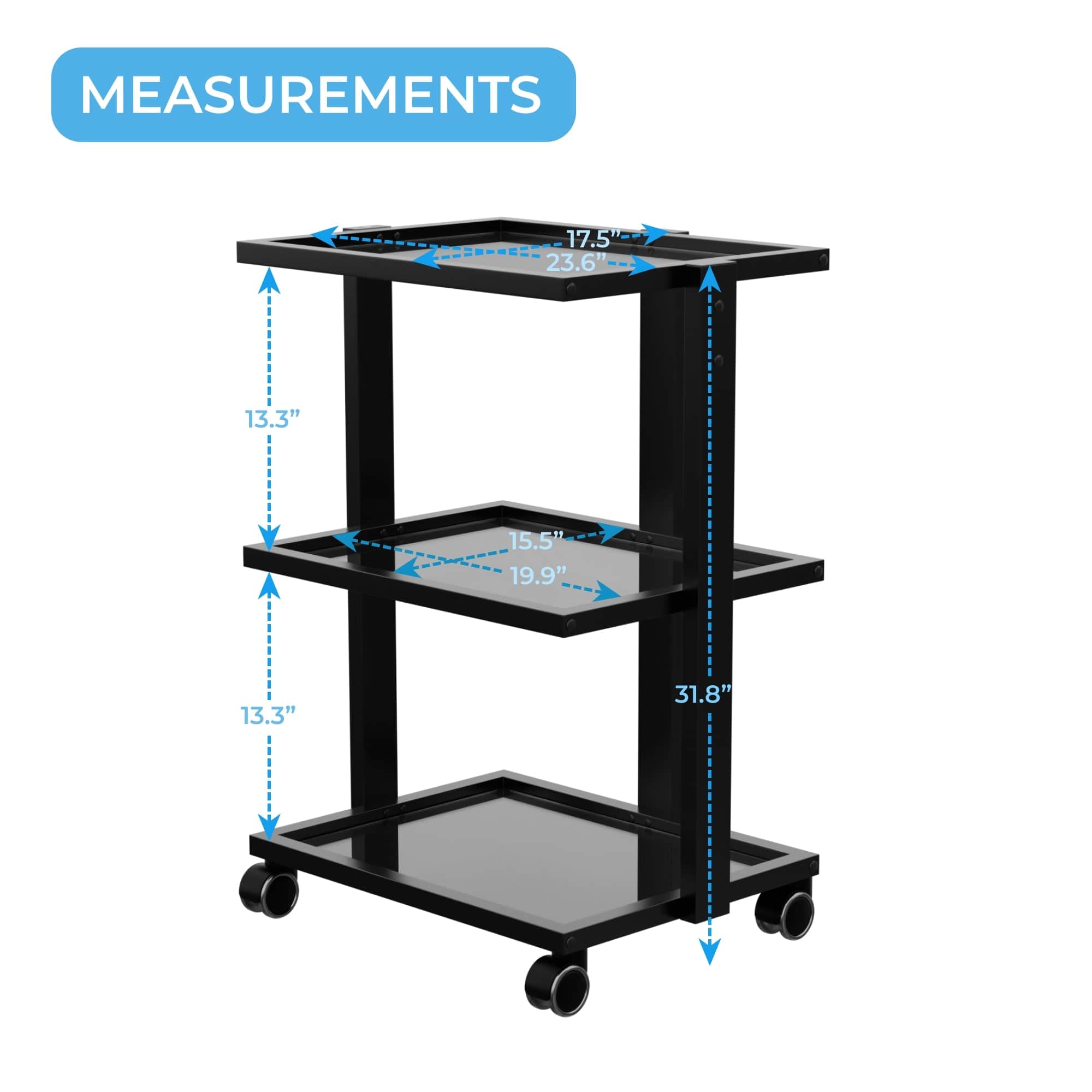 ABEL Beauty Trolley with 3 Tier Glass Shelves - Professional Salon Cart with Wheels for Makeup, Nail, Hair Tools Storage - Perfect for Salon, Spa, Home Beauty Organization