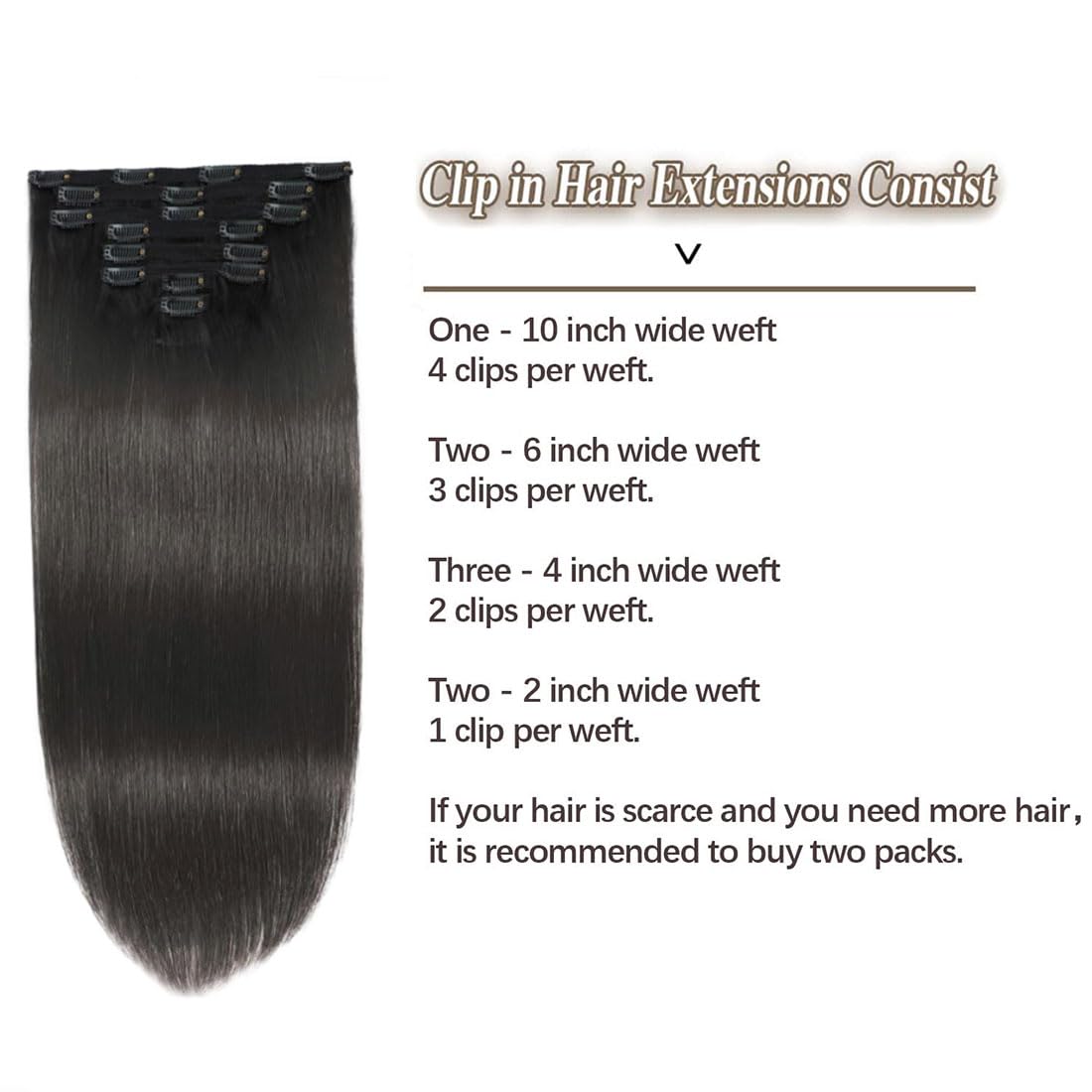 Brazilian Virgin Remy Human Hair Clip-in Extensions - 100% Real Human Hair, 8Pcs 12 Inch Double Weft (120g) for Black Women - Natural Black Color for Daily Styling & Special Occasions